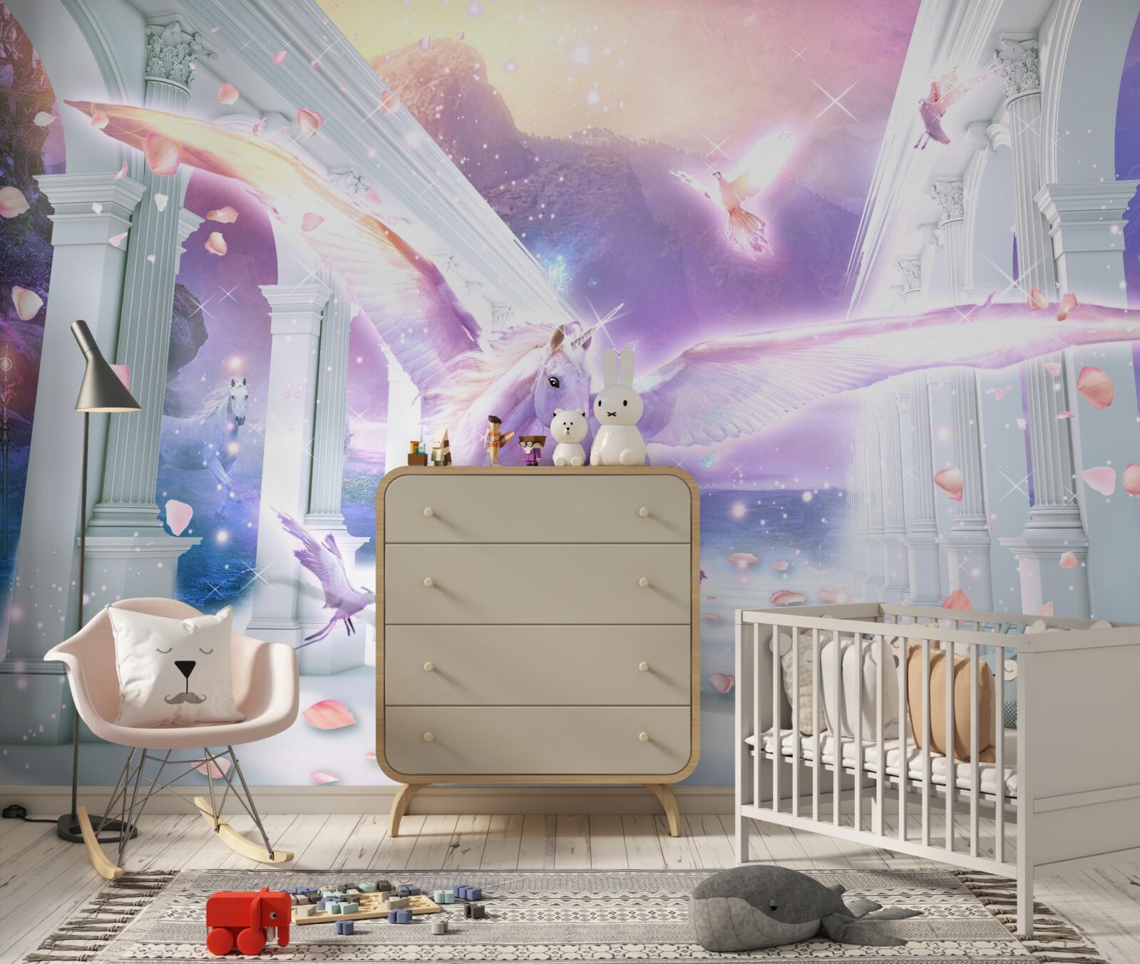 Fototapet un unicorn magic plutind pe cer