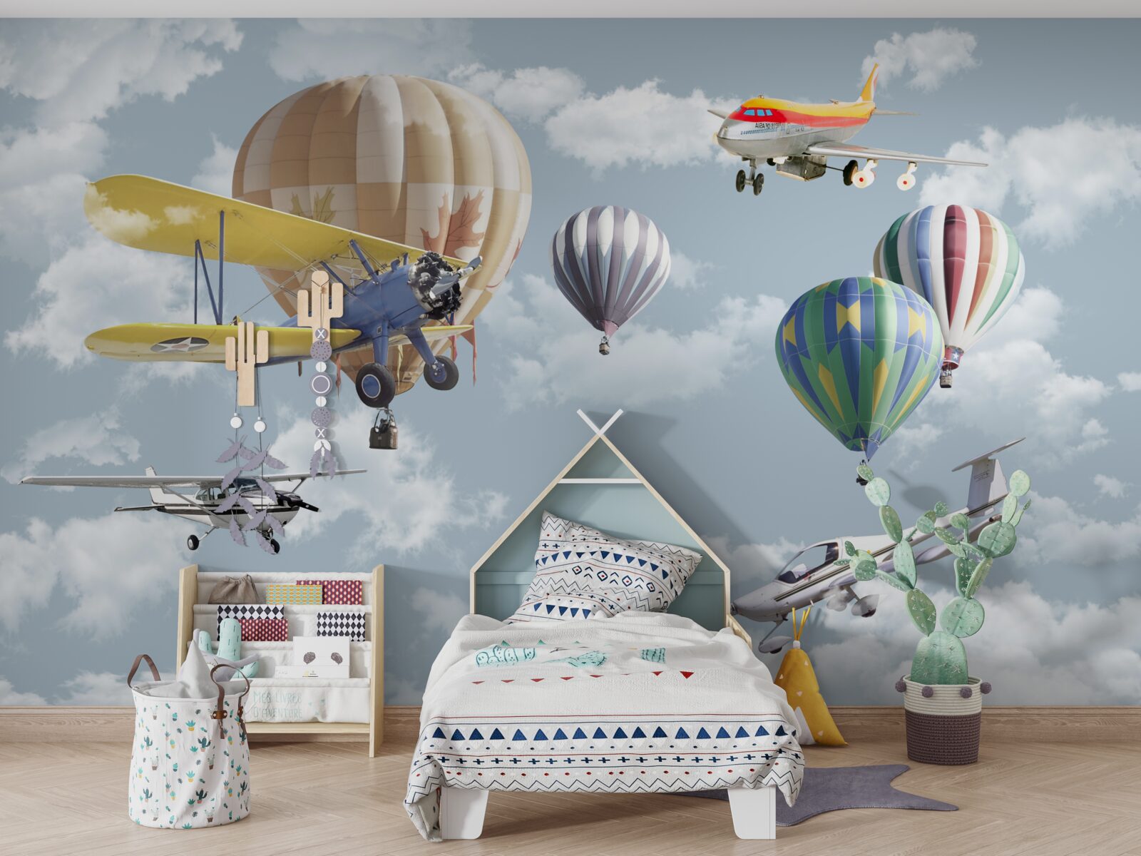 Fototapet competiție între baloane și avioane în aer