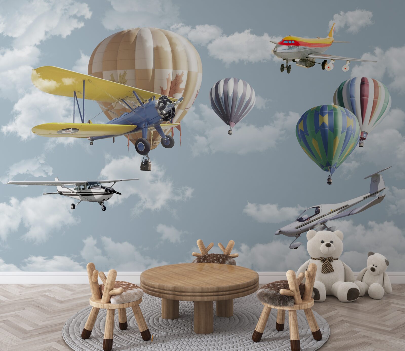 Fototapet competiție între baloane și avioane în aer