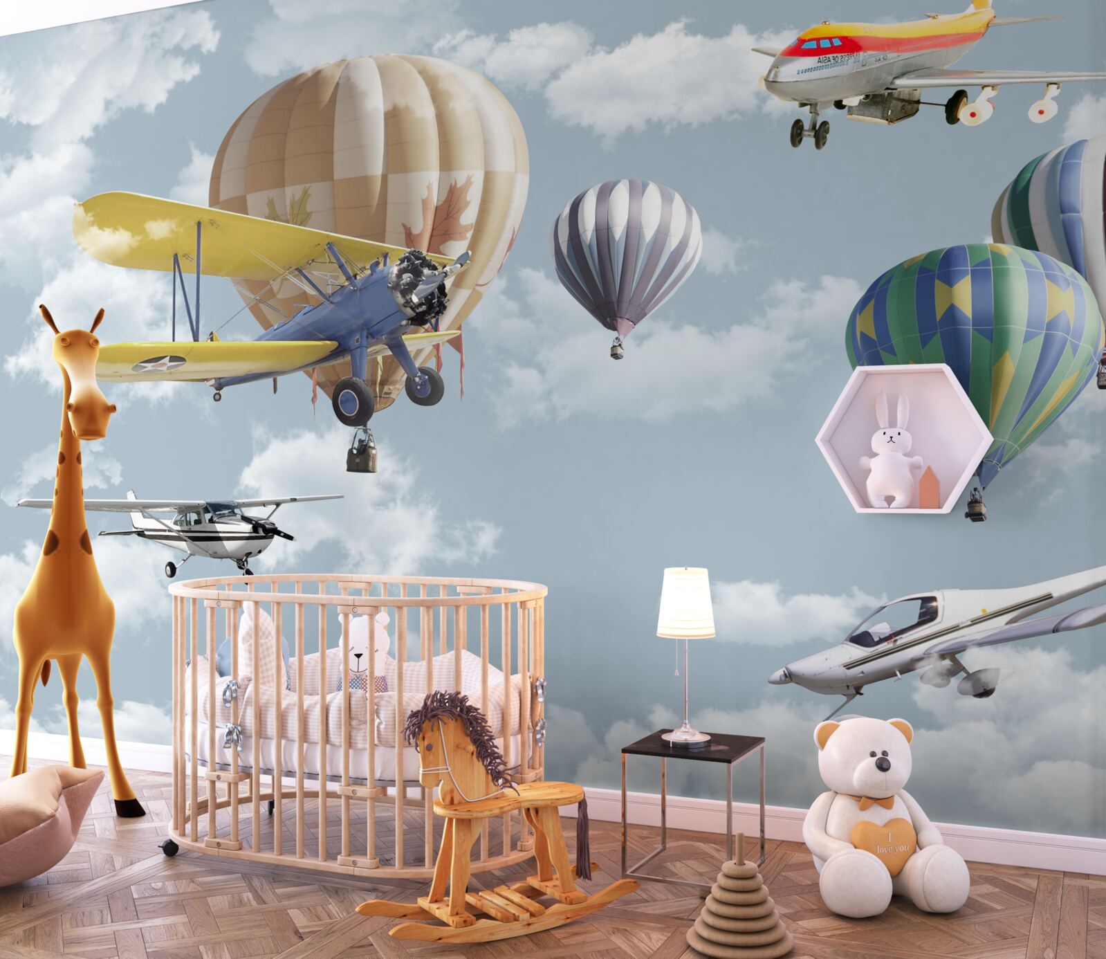 Fototapet competiție între baloane și avioane în aer