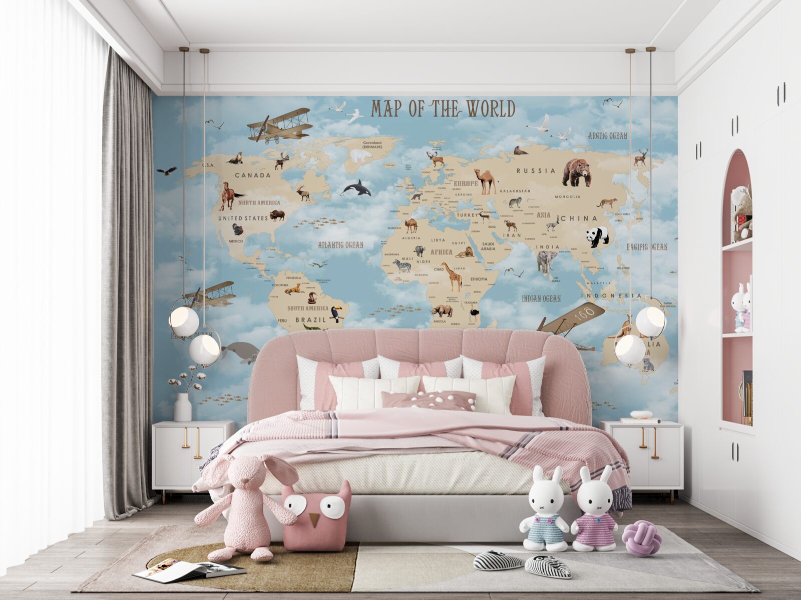 Fototapet hartă cu transportul și animalele