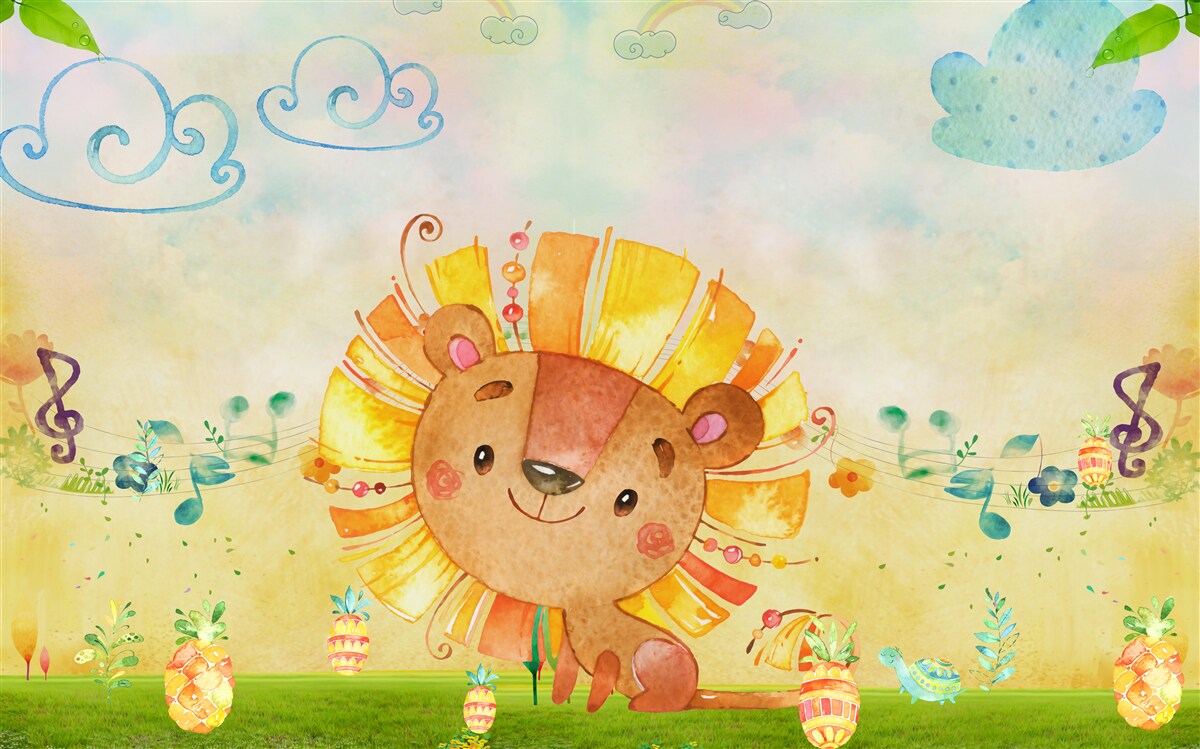 Fototapet o leoaică tânără zâmbește fericită pe o pajiște