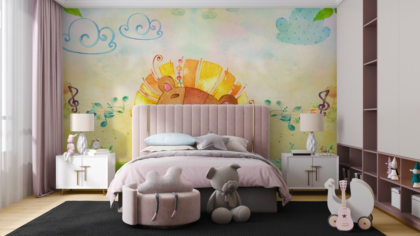 Fototapet o leoaică tânără zâmbește fericită pe o pajiște