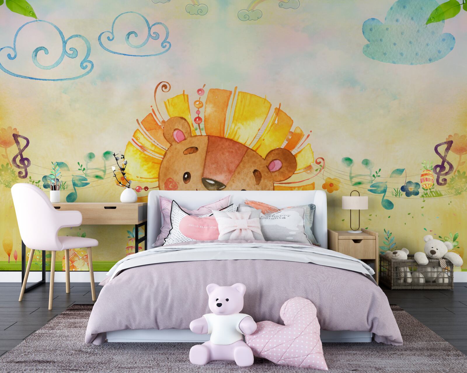 Fototapet o leoaică tânără zâmbește fericită pe o pajiște