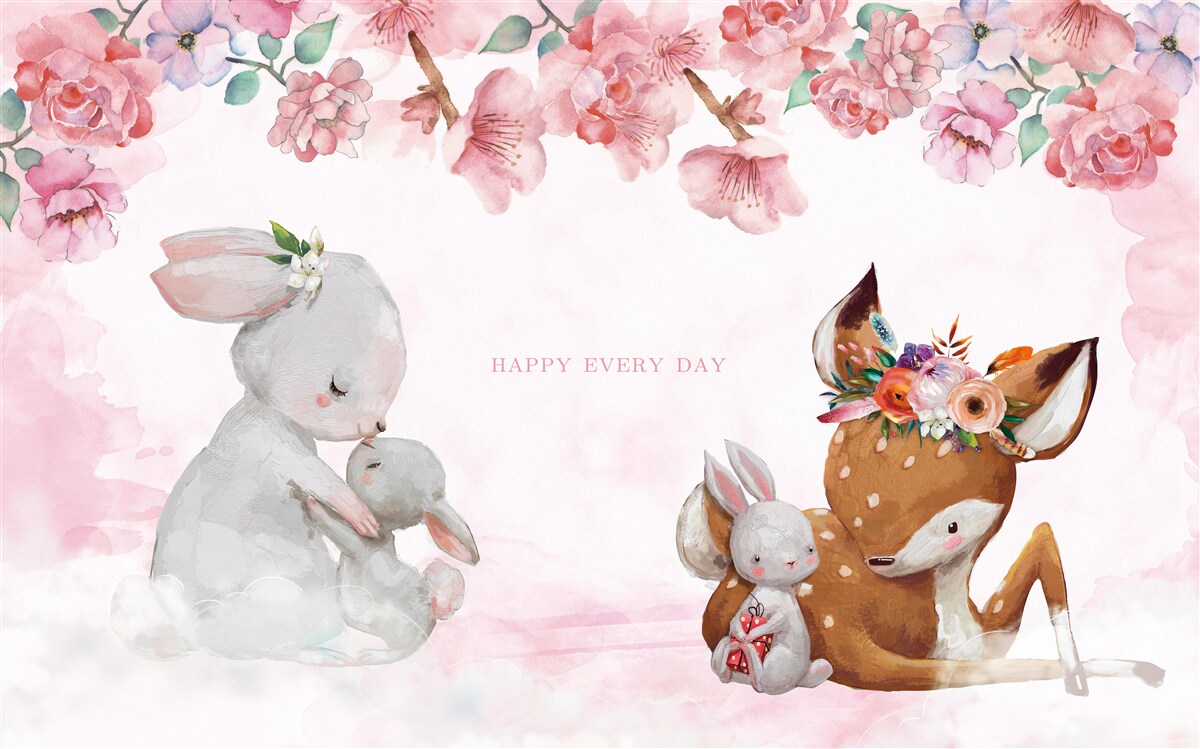 Fototapet cățeluș de cerb și iepurași adorabili