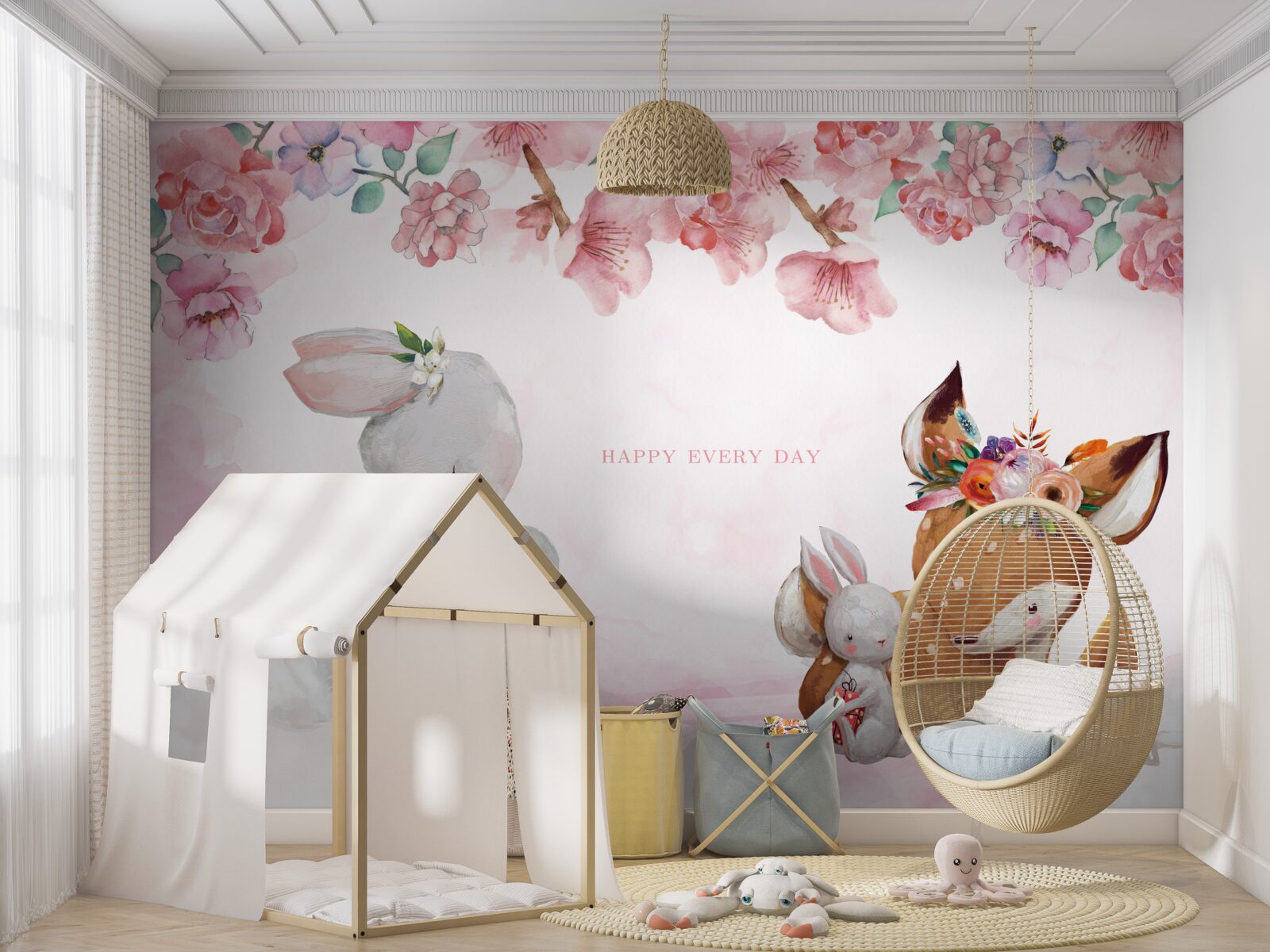 Fototapet cățeluș de cerb și iepurași adorabili