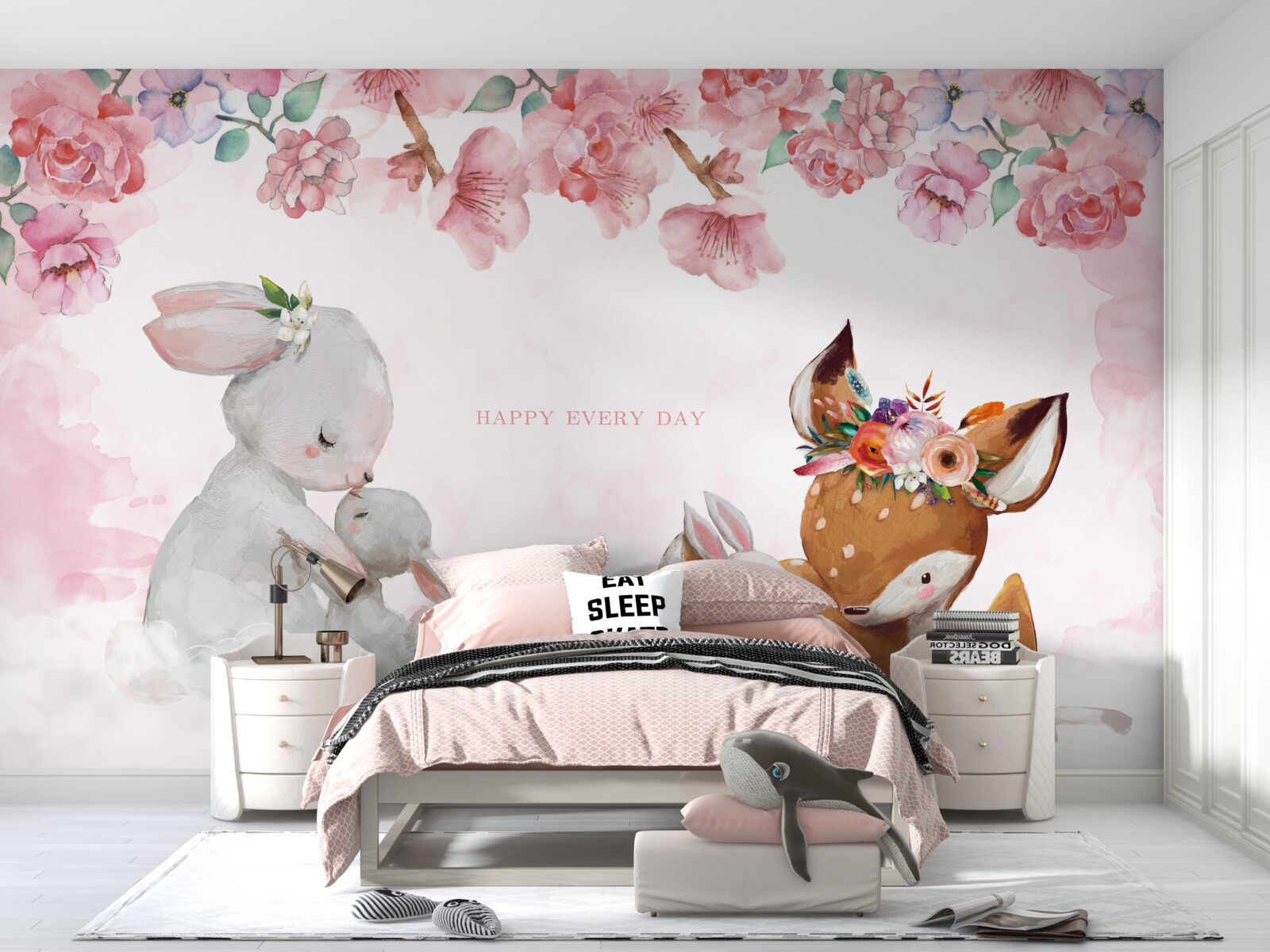 Fototapet cățeluș de cerb și iepurași adorabili