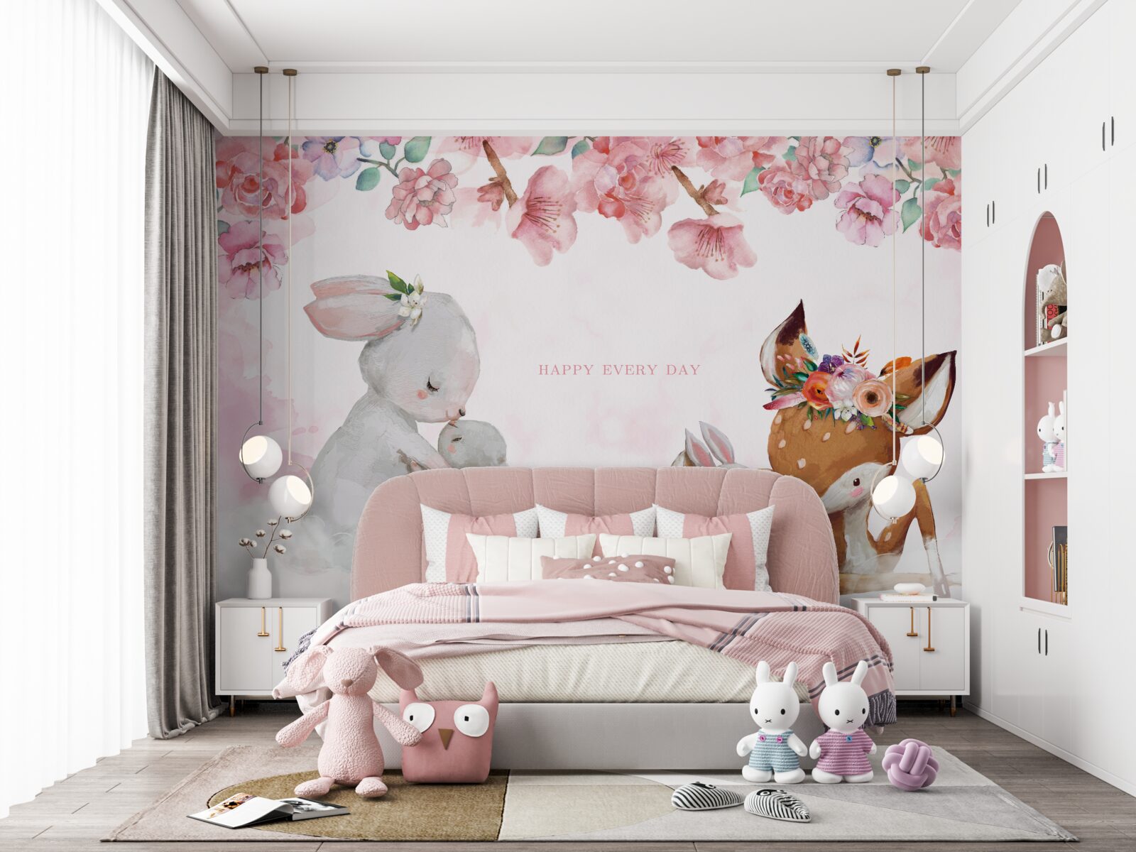 Fototapet cățeluș de cerb și iepurași adorabili