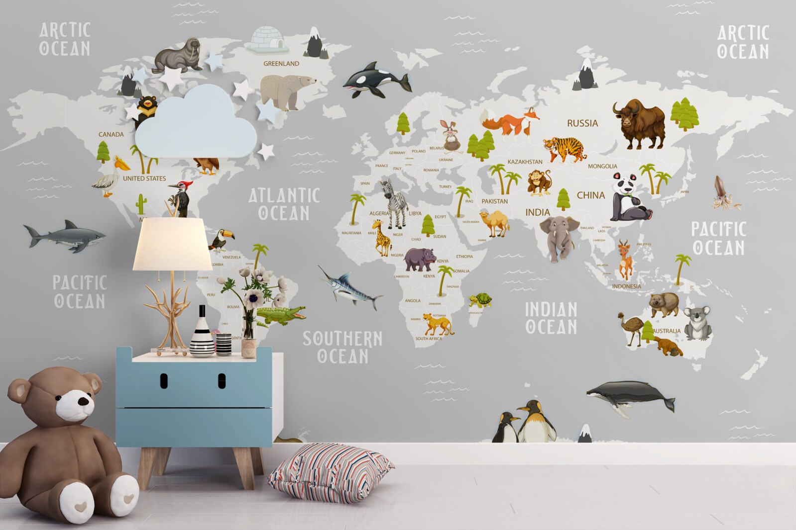 Fototapet hartă cu animale sălbatice