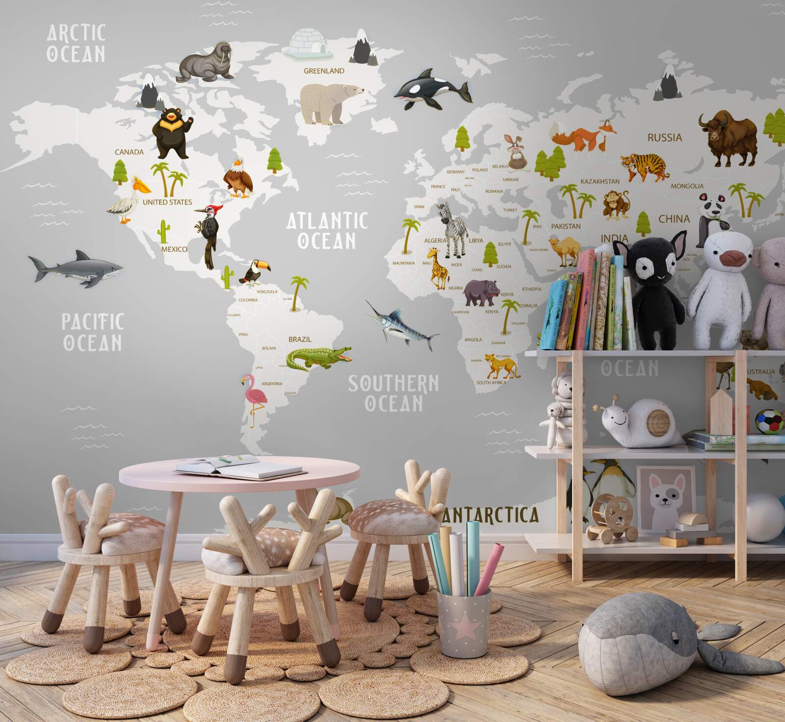 Fototapet hartă cu animale sălbatice