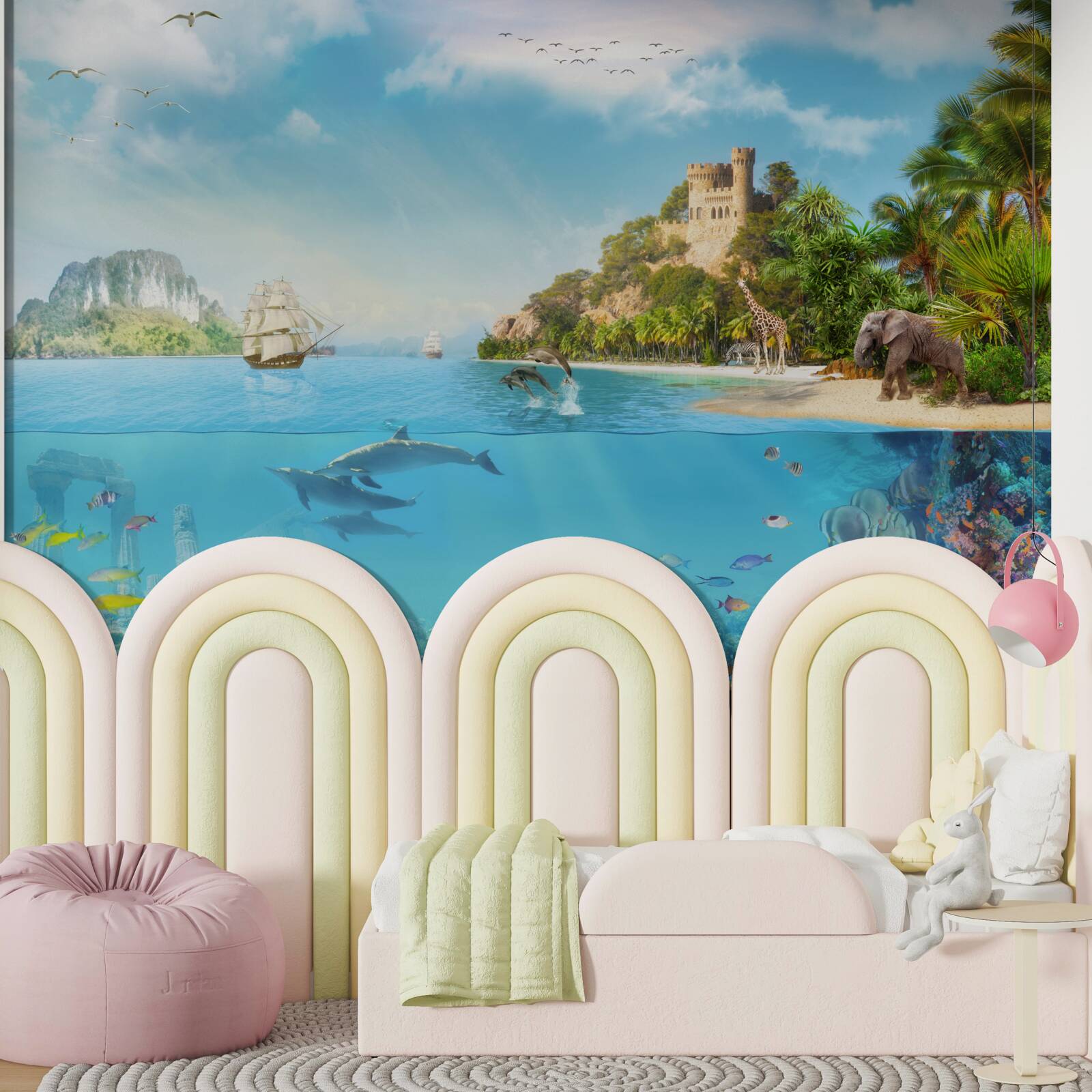 Fototapet insulă fermecată locuită de diverse animale