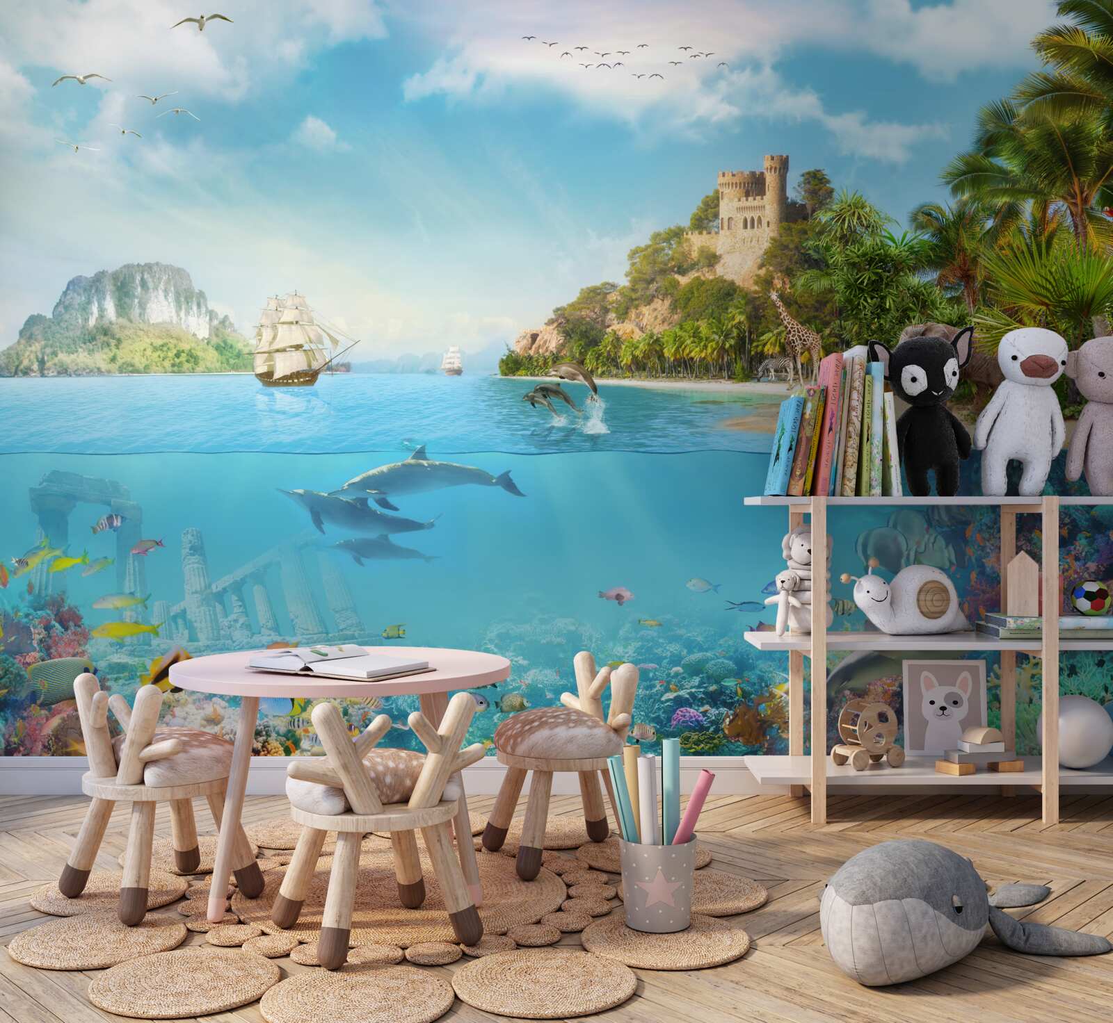 Fototapet insulă fermecată locuită de diverse animale