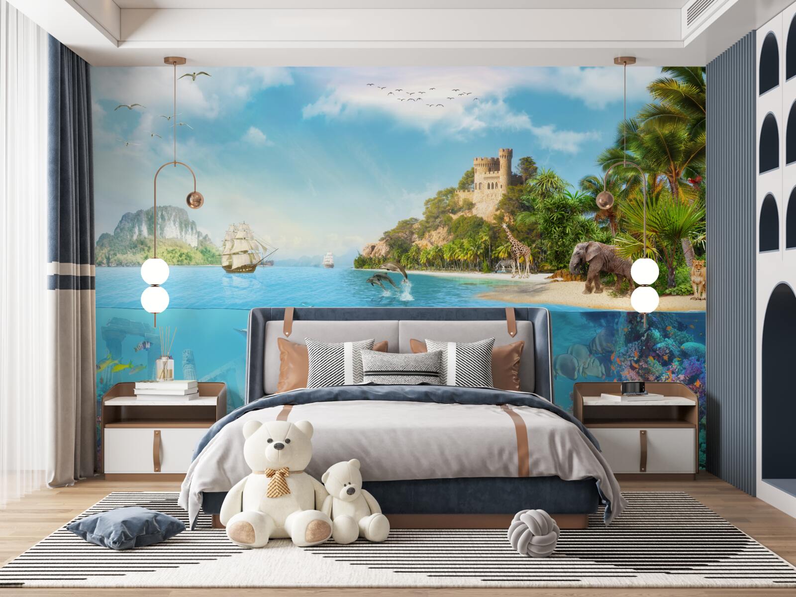 Fototapet insulă fermecată locuită de diverse animale