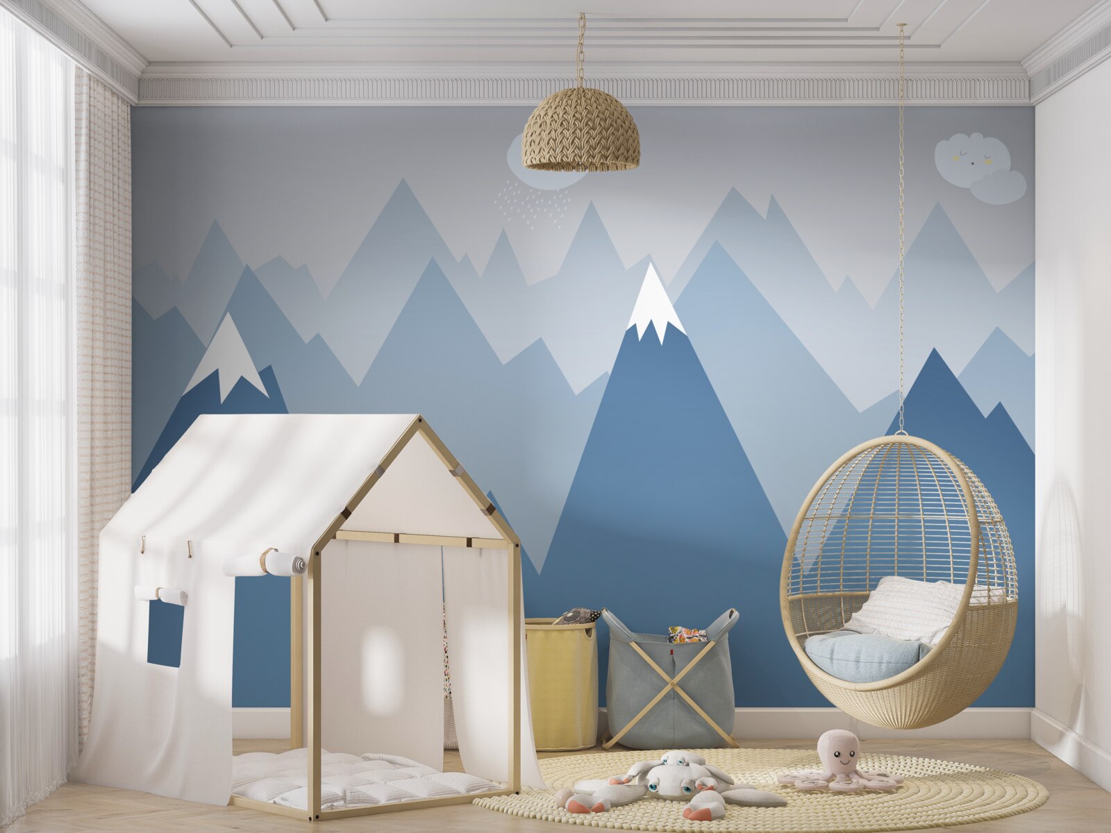 Fototapet siluete de munți în albastru