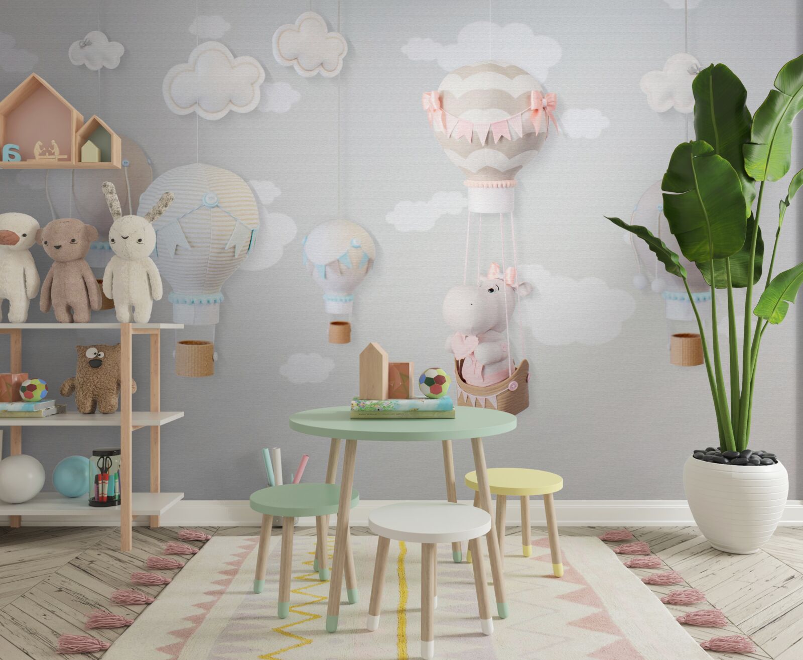 Fototapet hipopotam mic într-o minge zburătoare