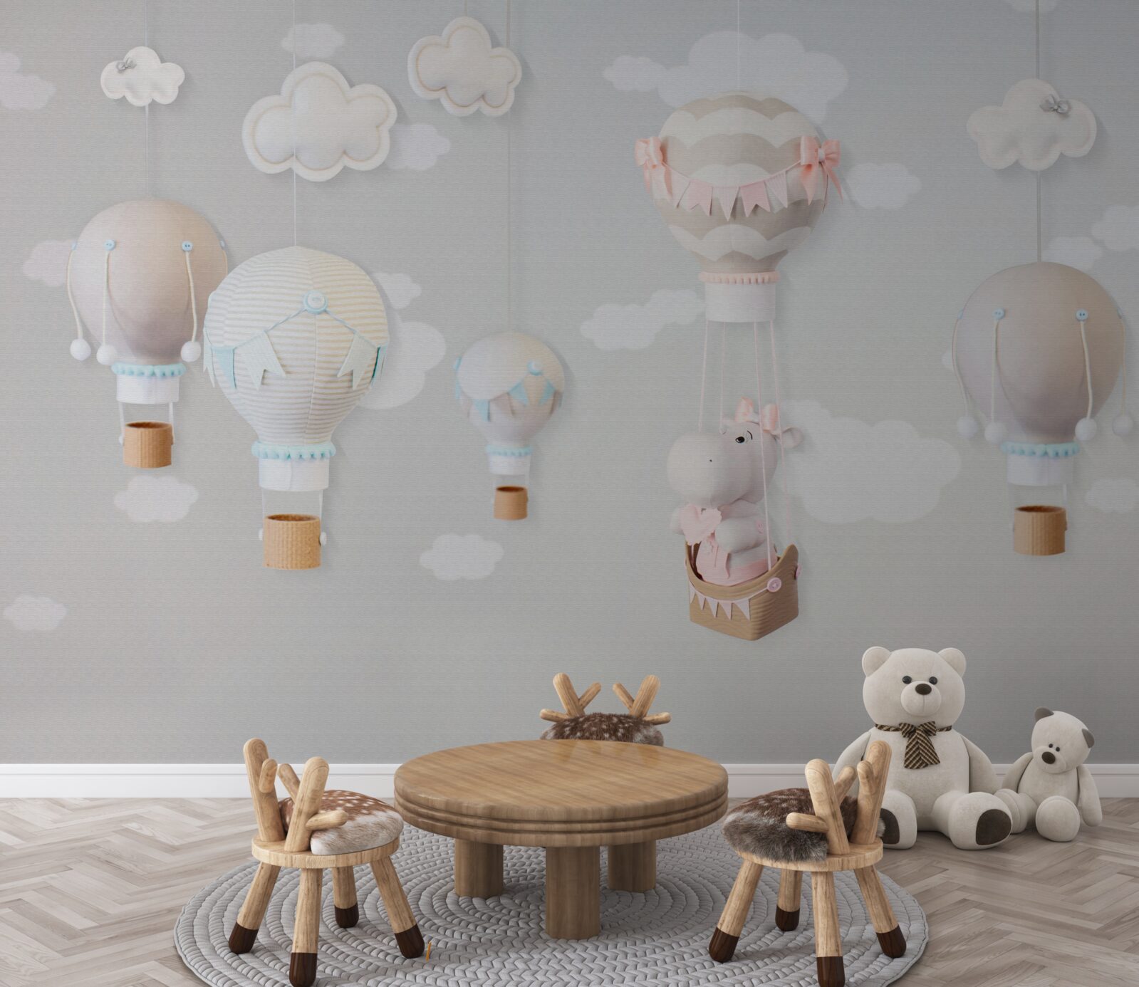 Fototapet hipopotam mic într-o minge zburătoare