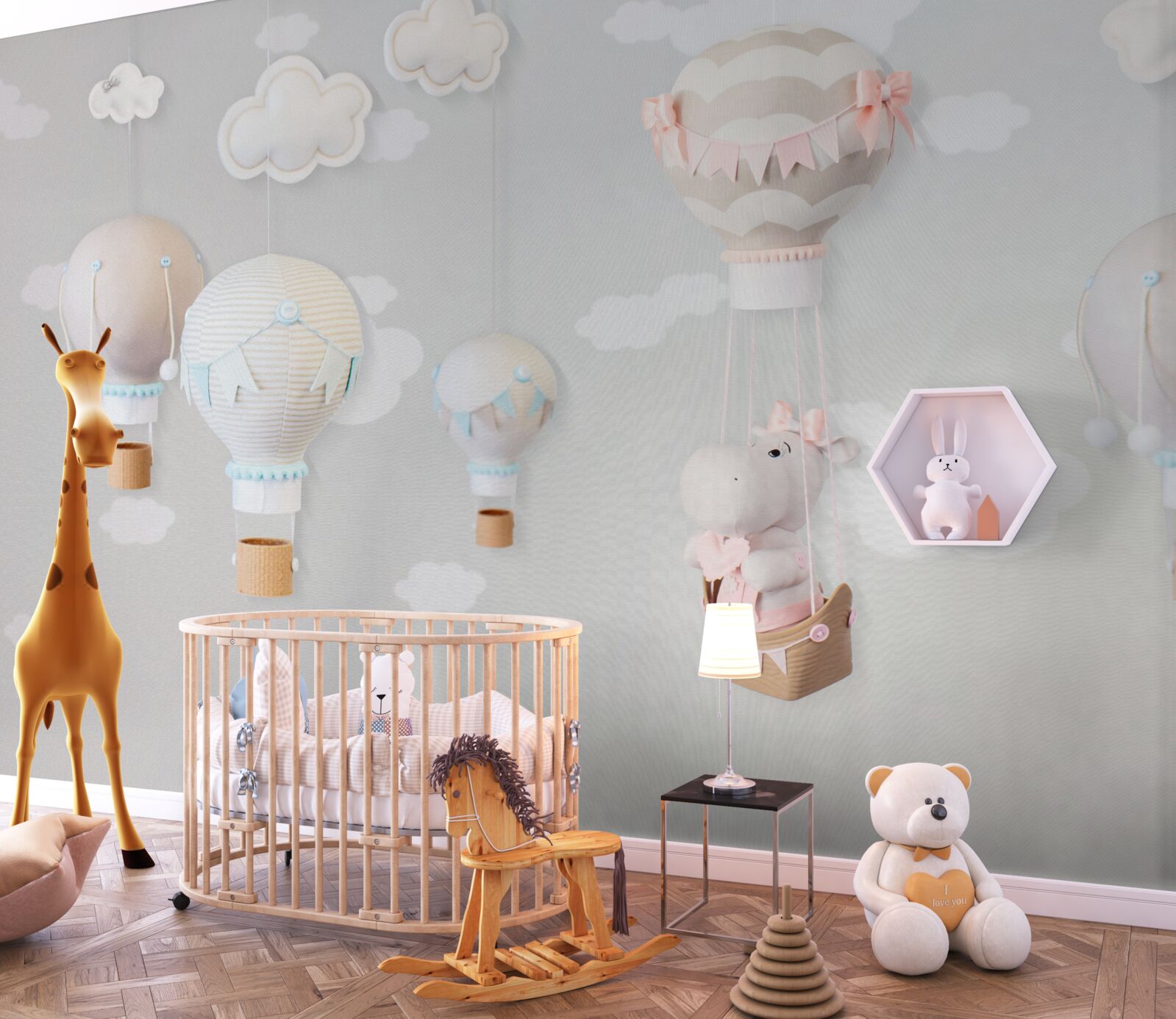 Fototapet hipopotam mic într-o minge zburătoare