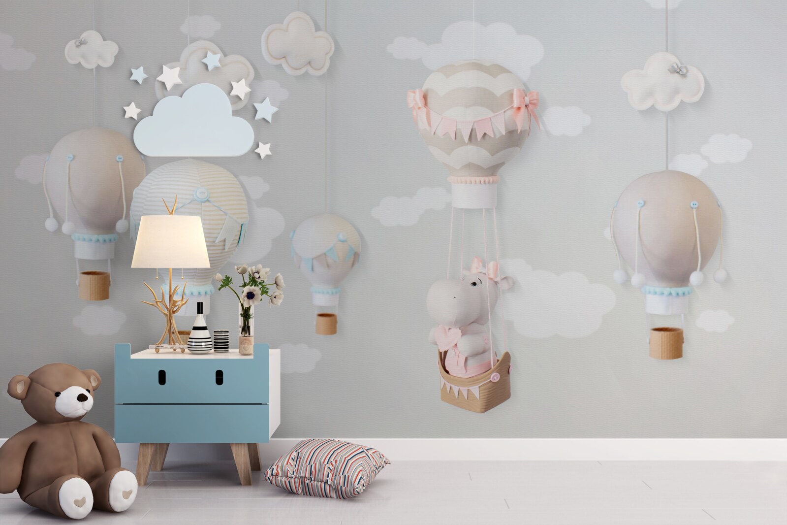 Fototapet hipopotam mic într-o minge zburătoare