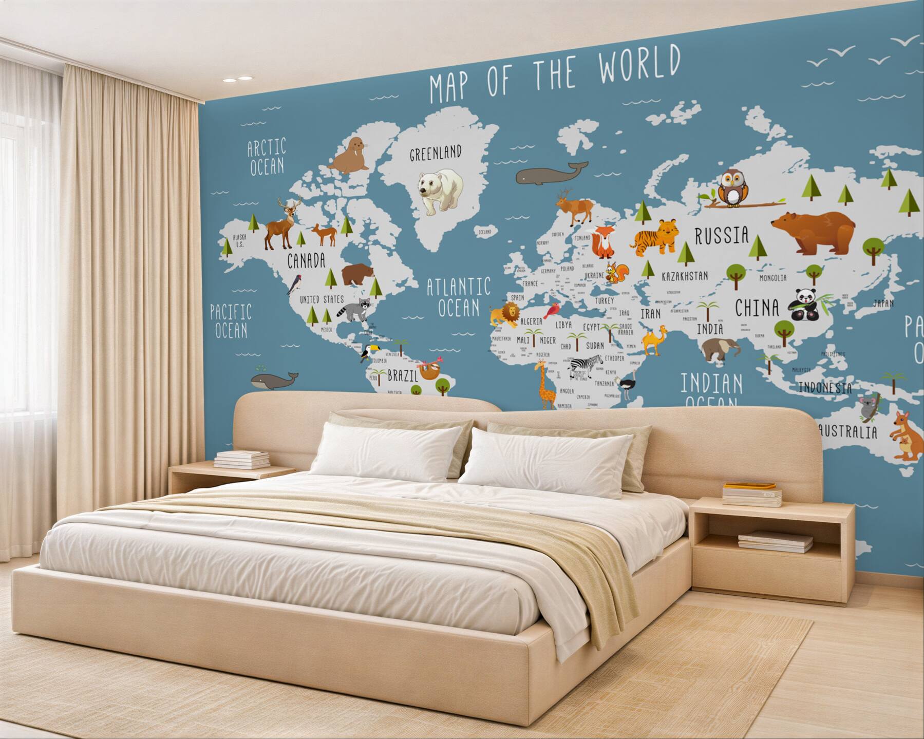 Fototapeta mapa wykonana w animowanej estetyce