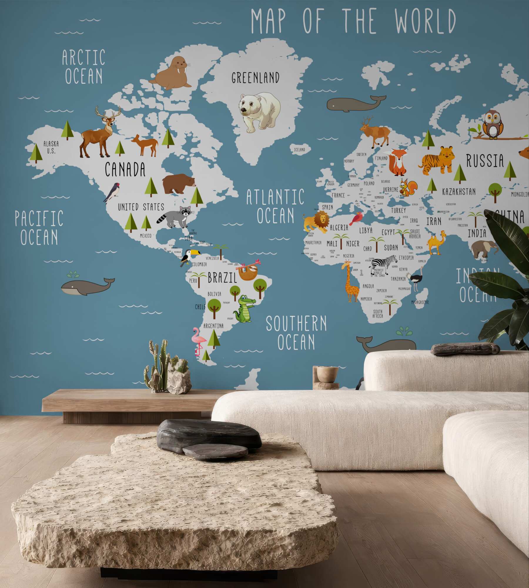 Fototapeta mapa wykonana w animowanej estetyce