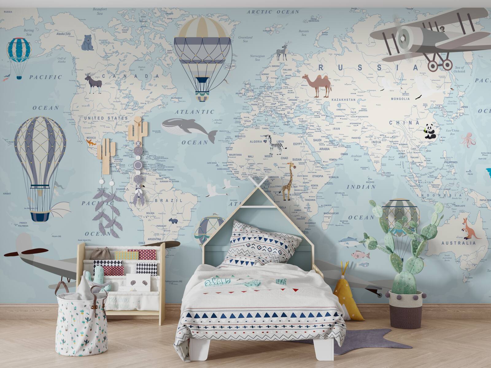 Fototapet hartă cu detalii, redată în albastru deschis