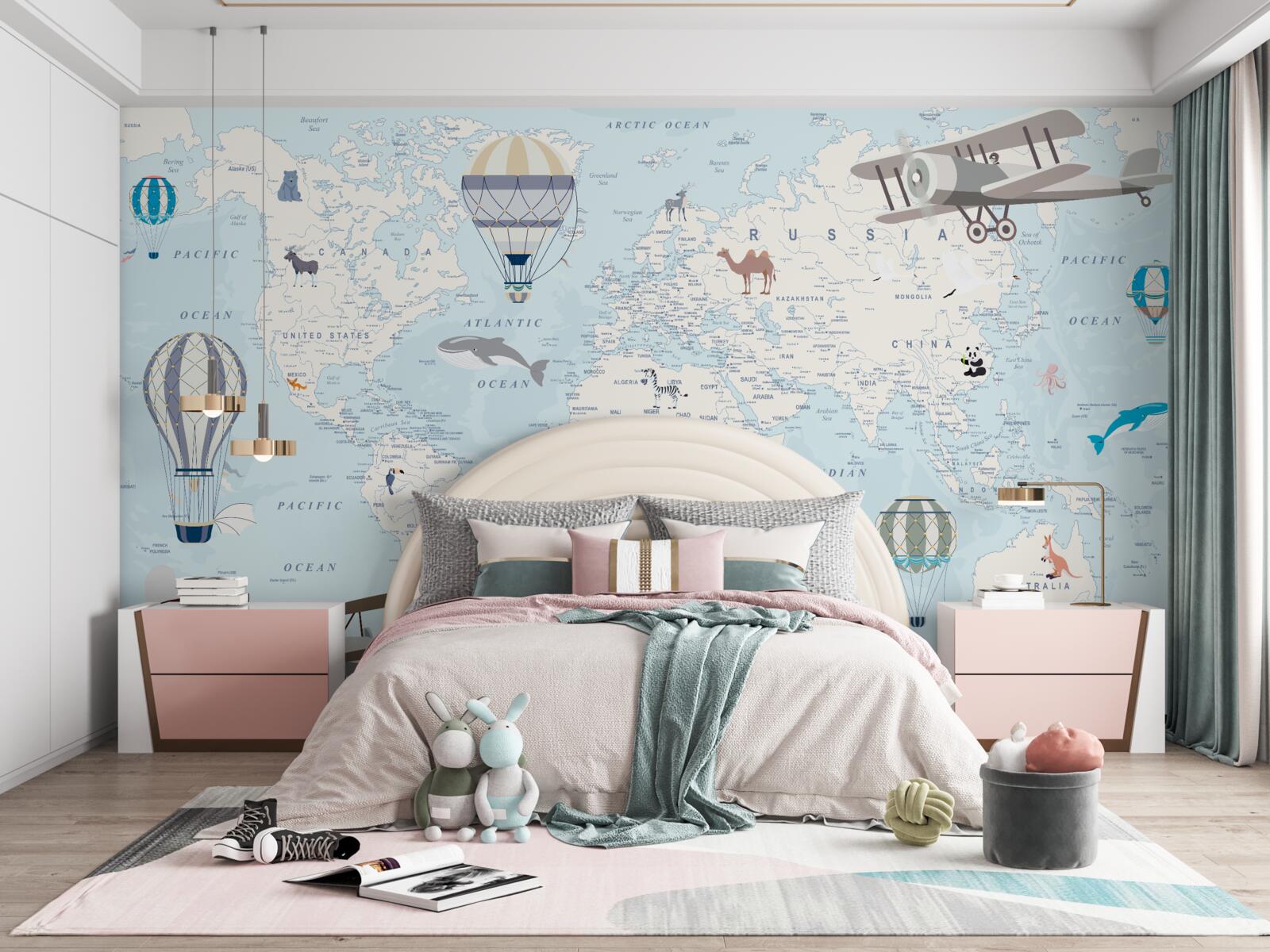 Fototapet hartă cu detalii, redată în albastru deschis