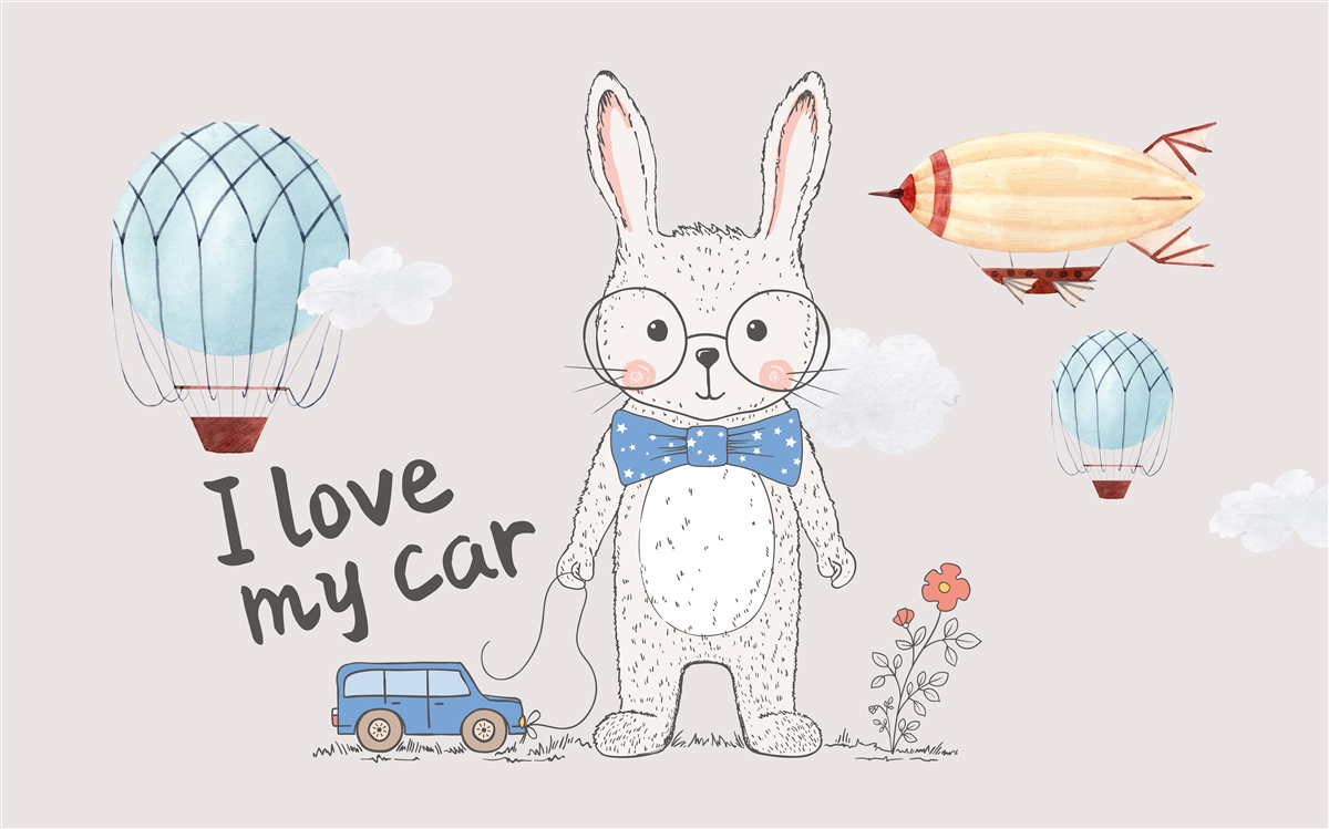 Fototapet iepure în ochelari pe un fundal de vehicule