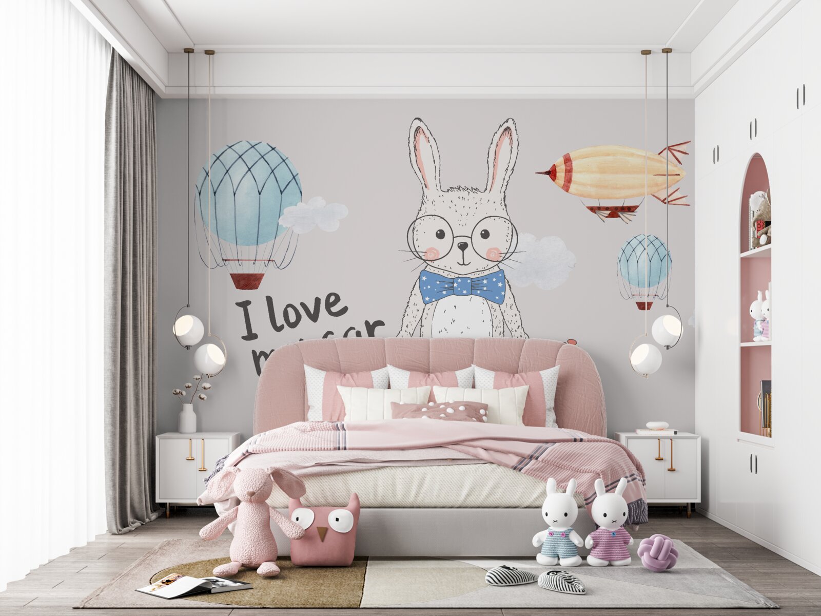 Fototapet iepure în ochelari pe un fundal de vehicule