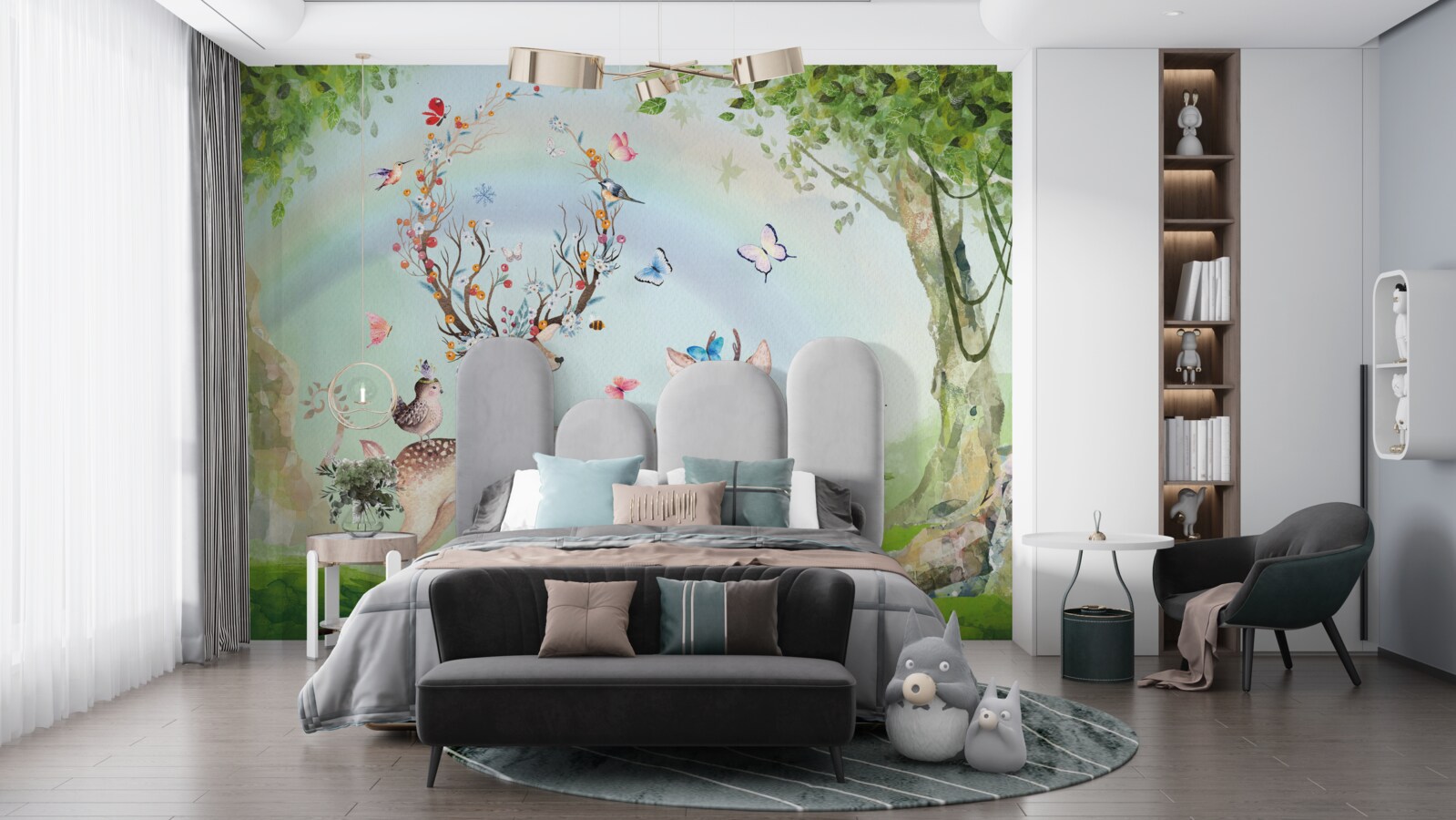 Fototapet o familie de căprioare într-o pădure magică