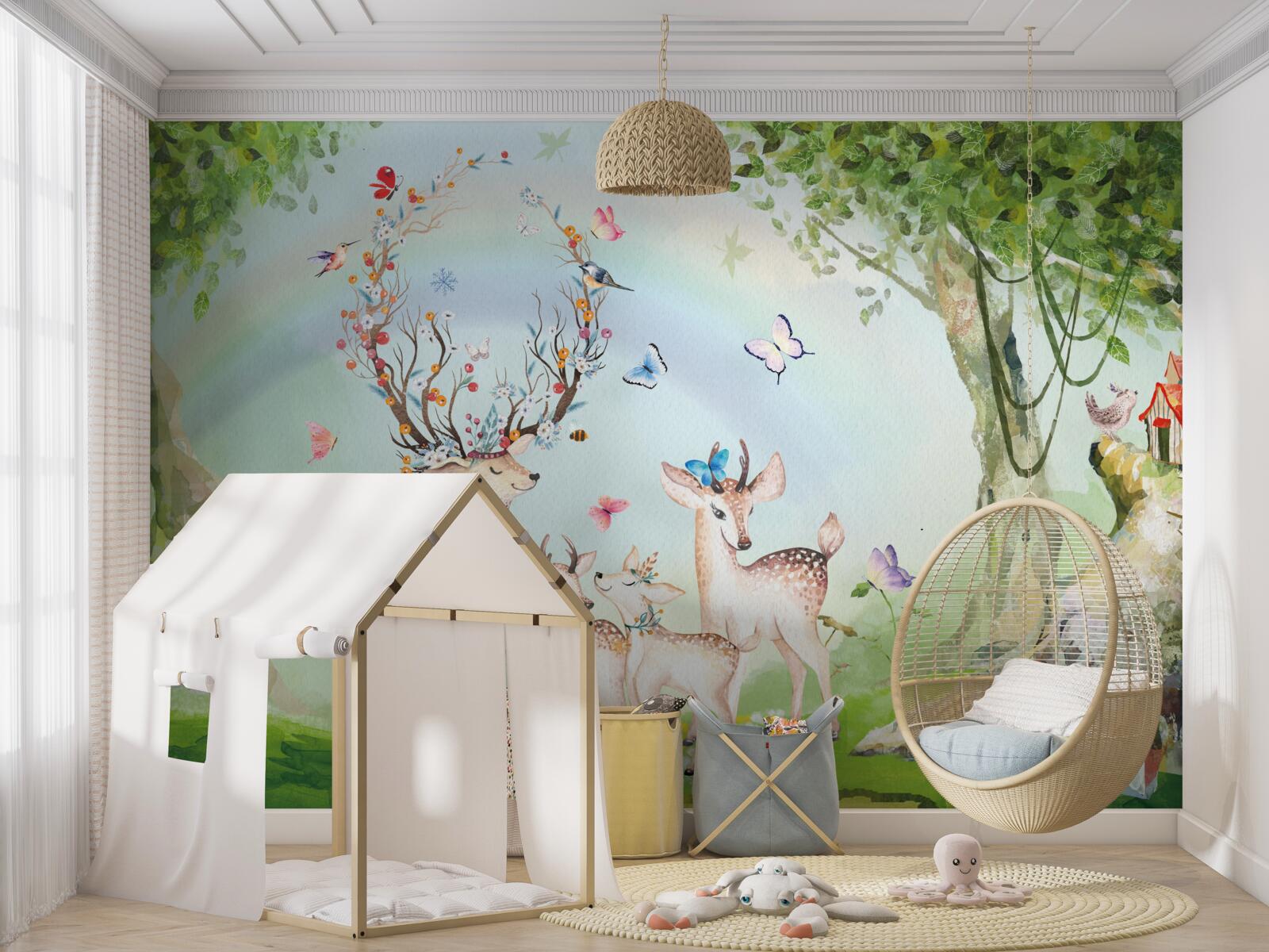 Fototapet o familie de căprioare într-o pădure magică