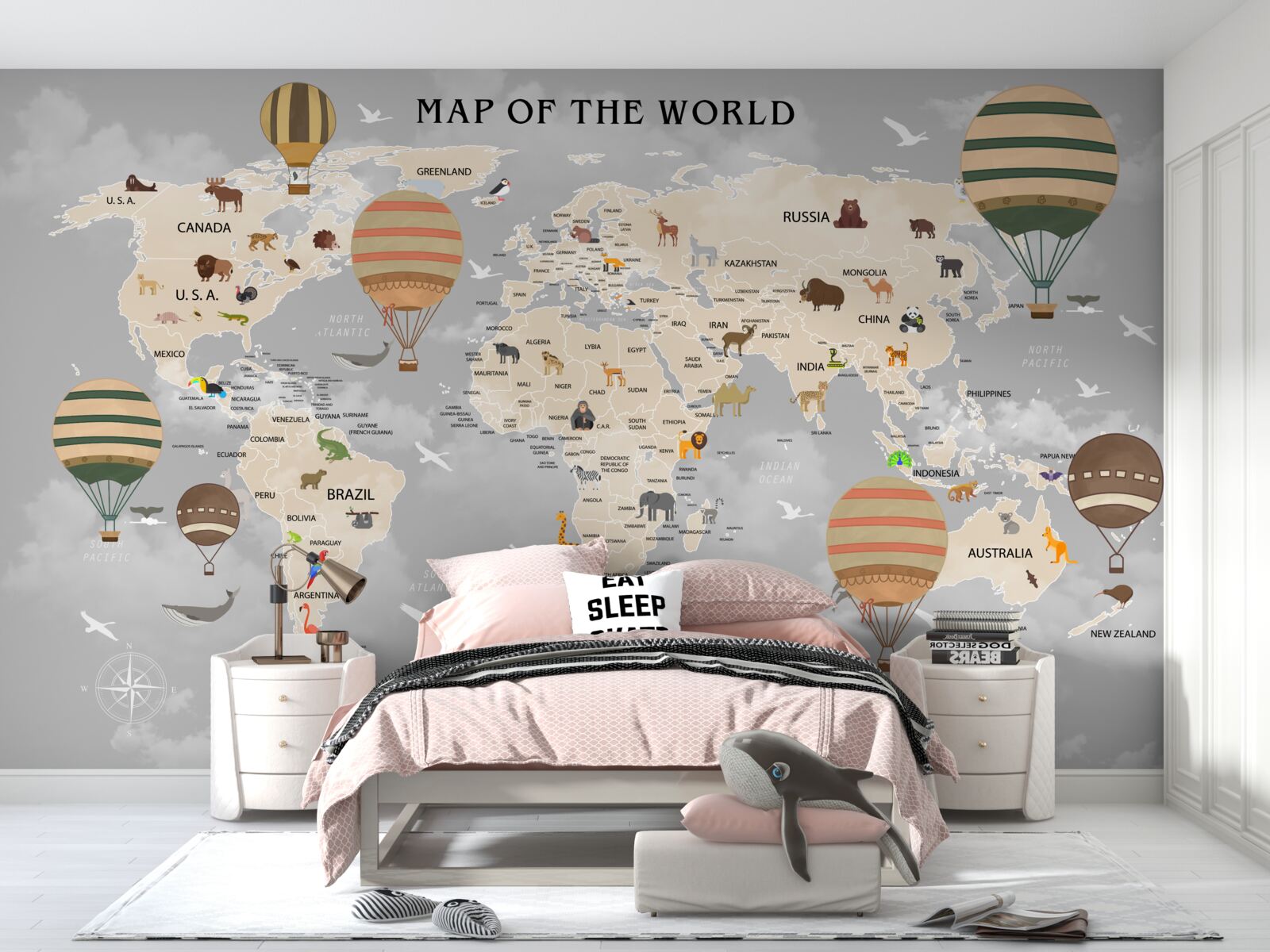 Fototapet glob și baloane