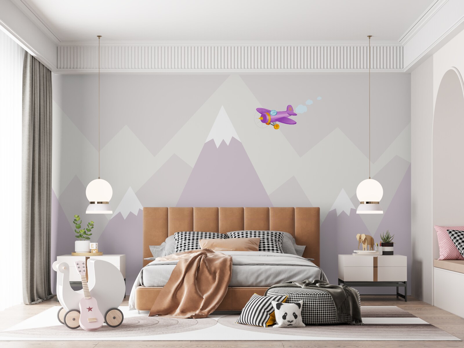 Fototapet camera copiilor este situată pe un fundal de munți