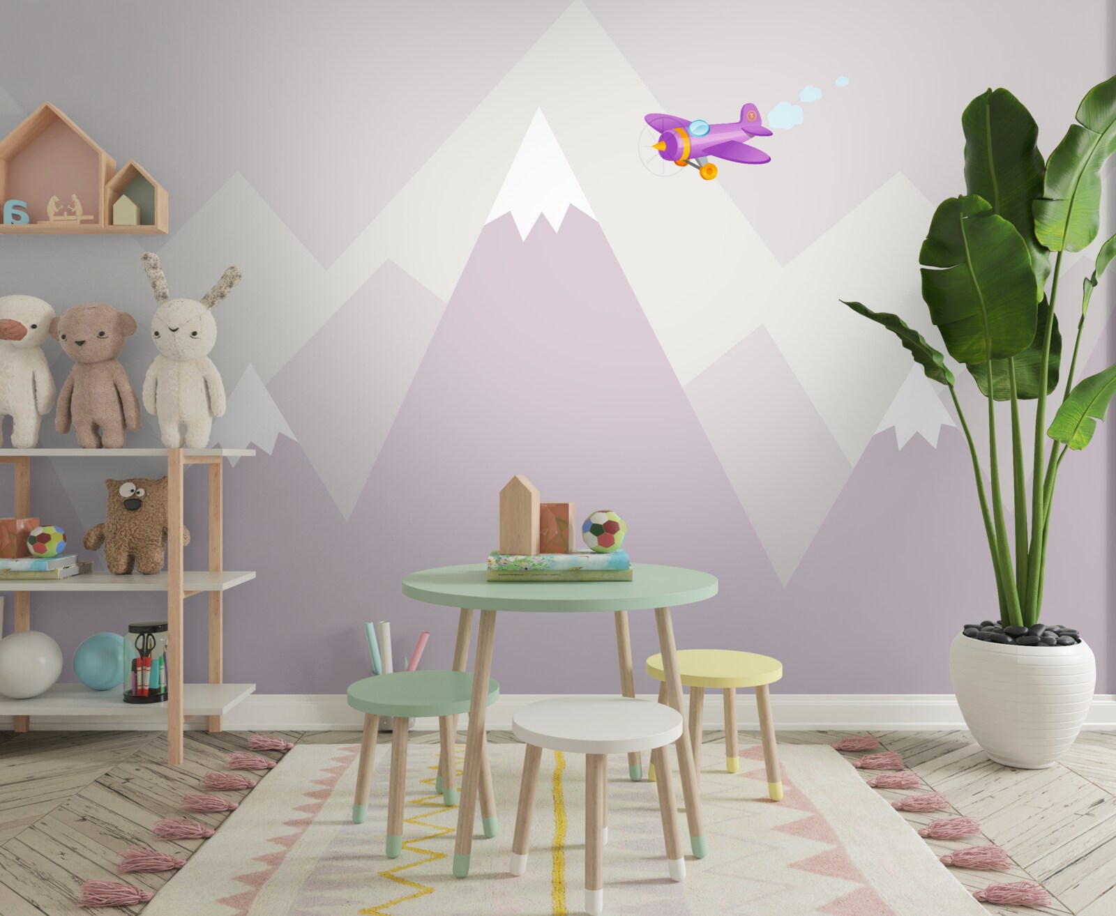 Fototapet camera copiilor este situată pe un fundal de munți