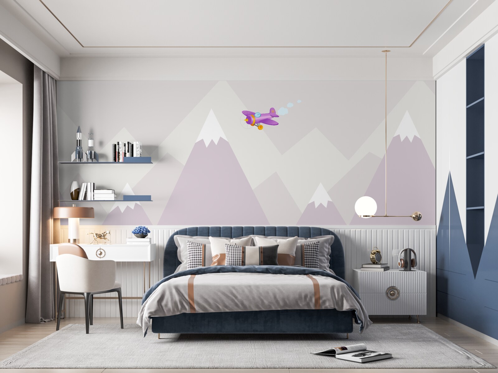 Fototapet camera copiilor este situată pe un fundal de munți