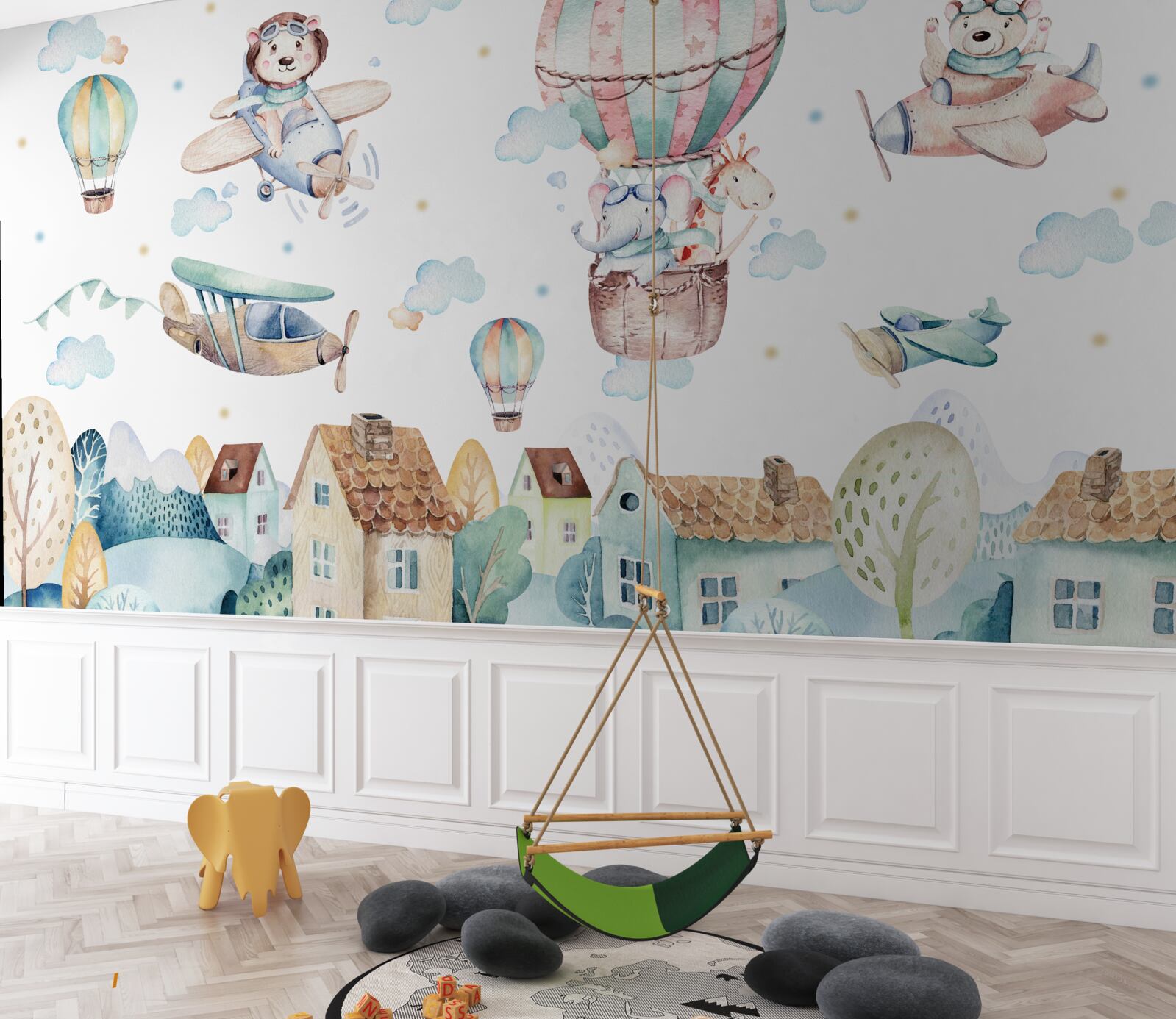 Fototapet un oraș în care animalele zboară