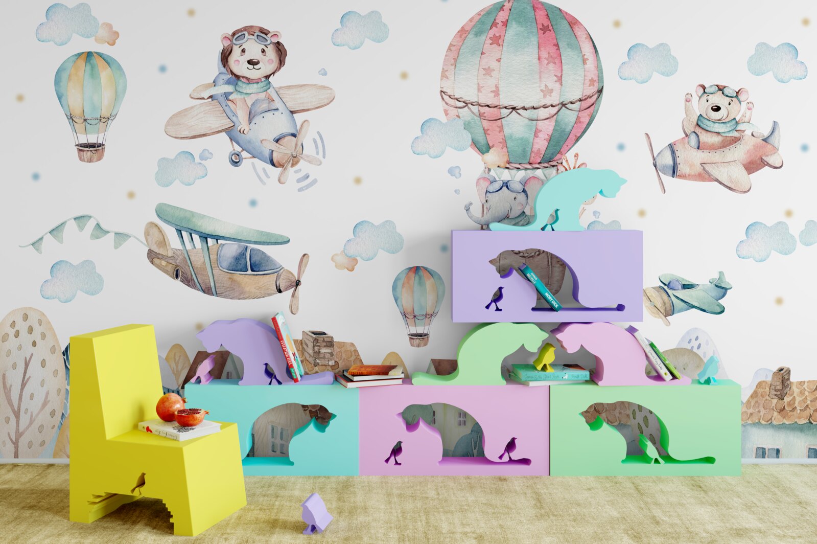 Fototapet un oraș în care animalele zboară