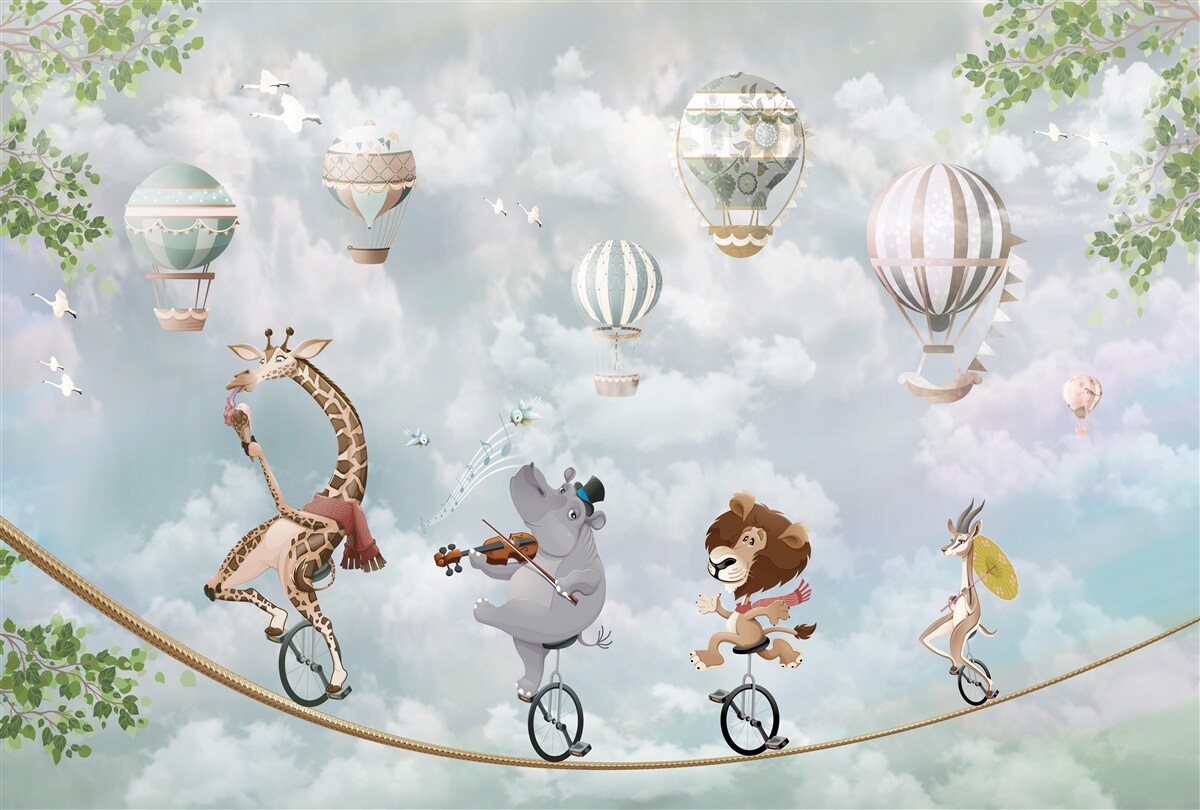 Fototapet animale în echilibru pe o frânghie pe o bicicletă cu două roți