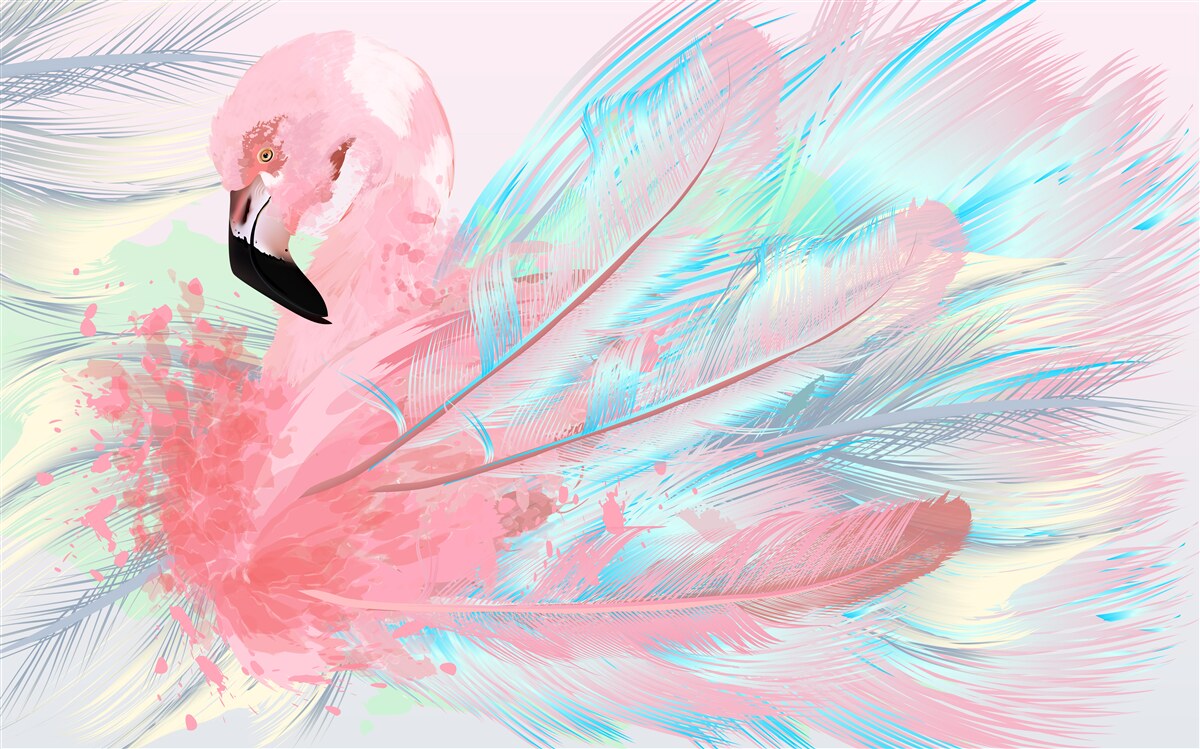 Fototapet un flamingo roz format din pene