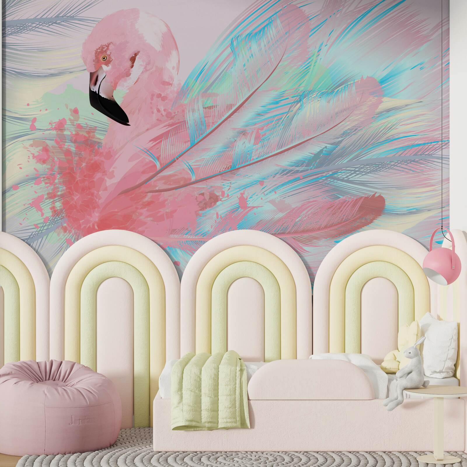 Fototapet un flamingo roz format din pene