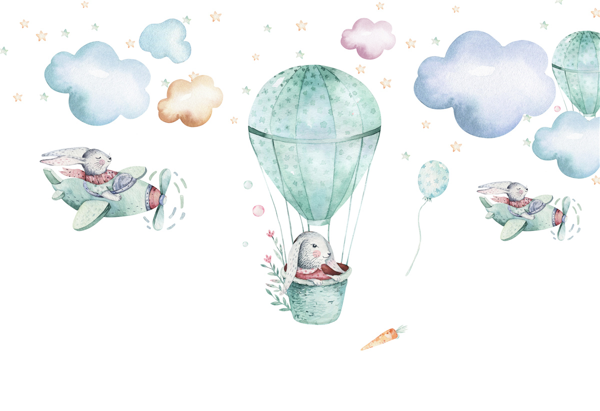 Fototapet baloane și avioane cu iepuri