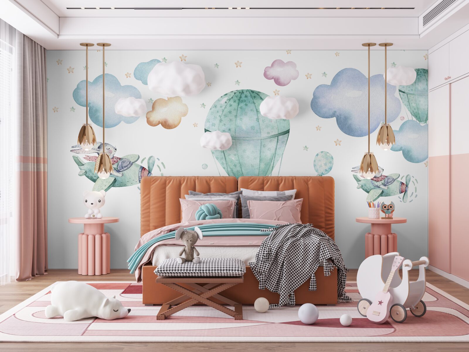 Fototapet baloane și avioane cu iepuri