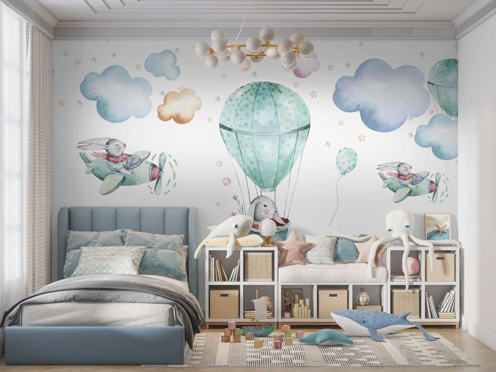 Fototapet baloane și avioane cu iepuri