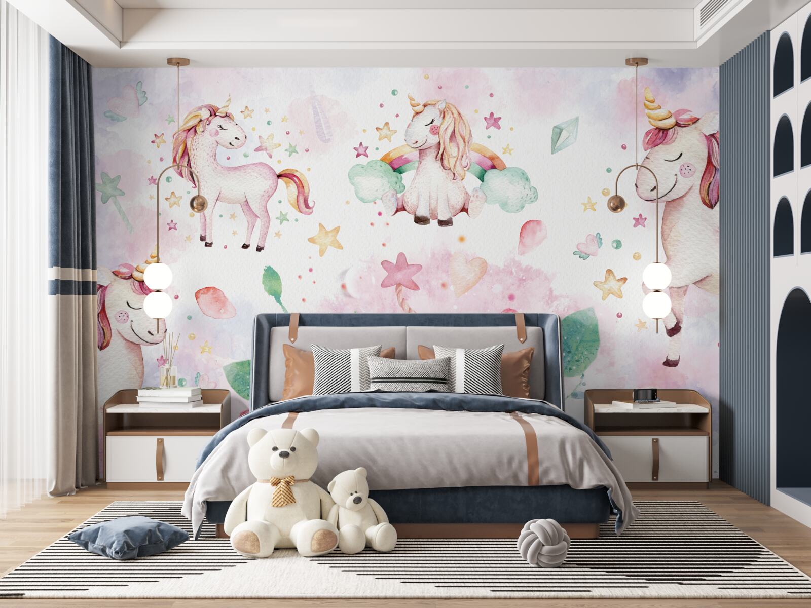 Fototapet unicorni printre flori