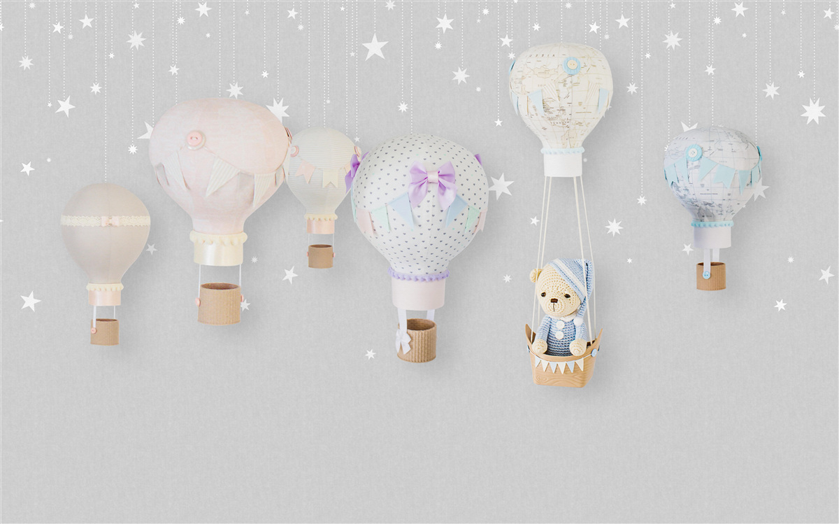 Fototapet ursuleț de pluș moale într-un balon