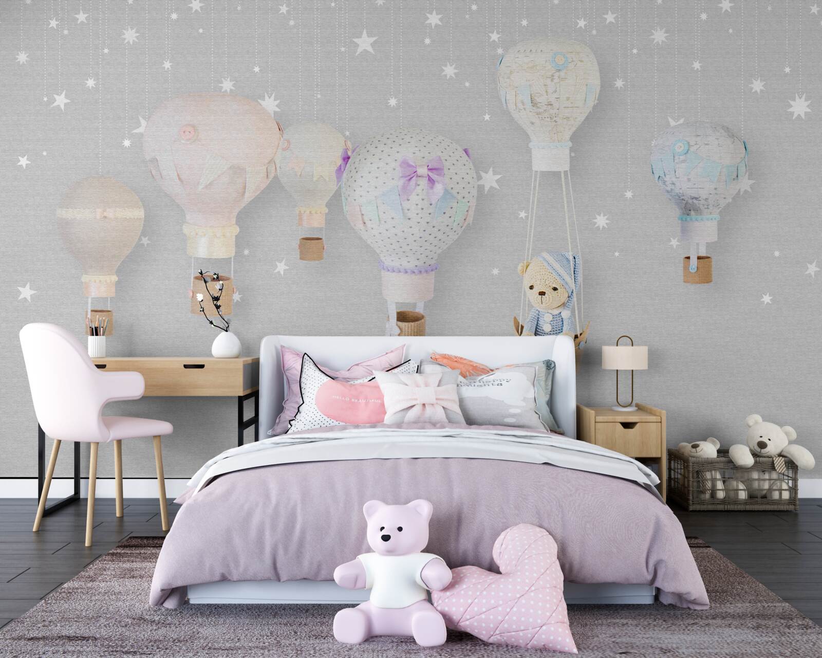 Fototapet ursuleț de pluș moale într-un balon