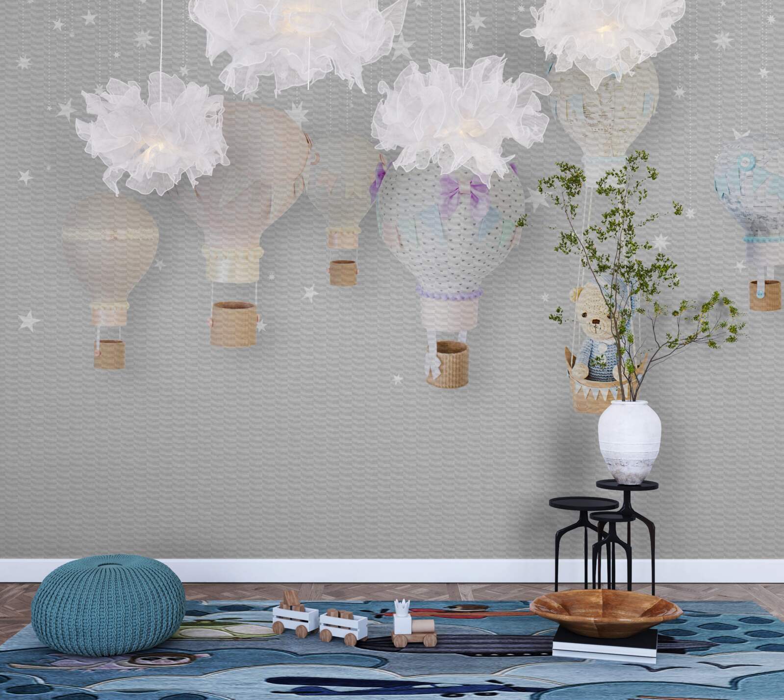 Fototapet ursuleț de pluș moale într-un balon