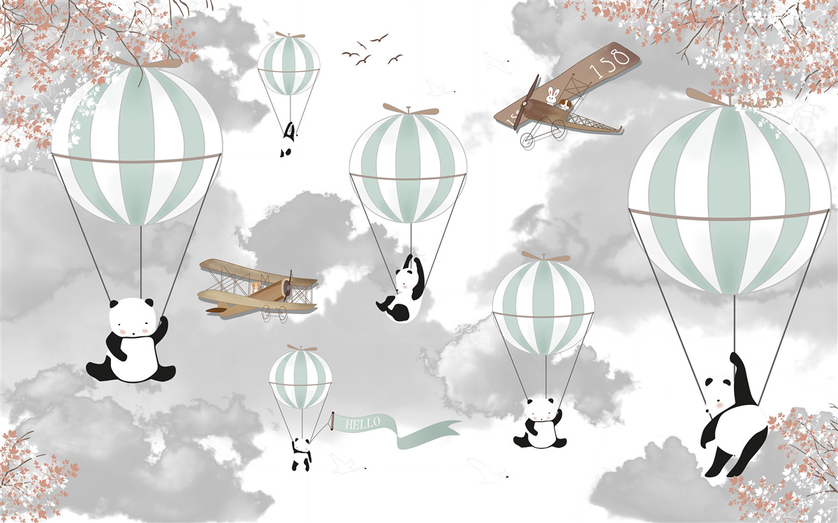 Fototapet pandas și baloane
