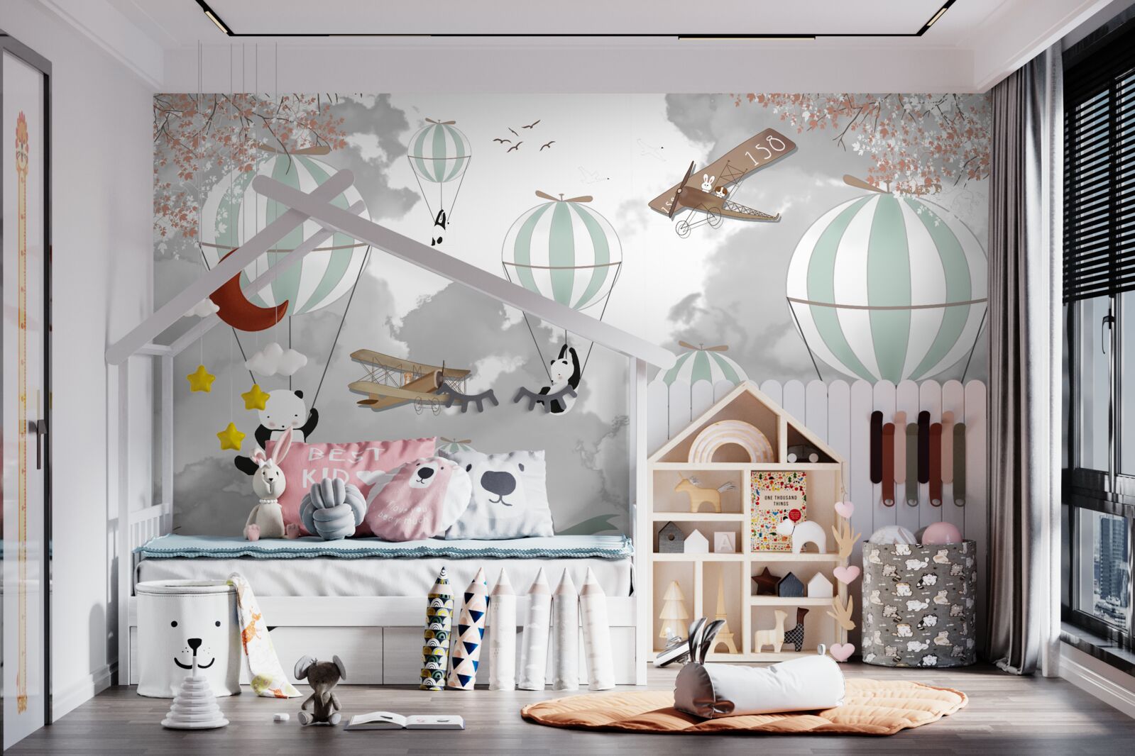 Fototapet pandas și baloane