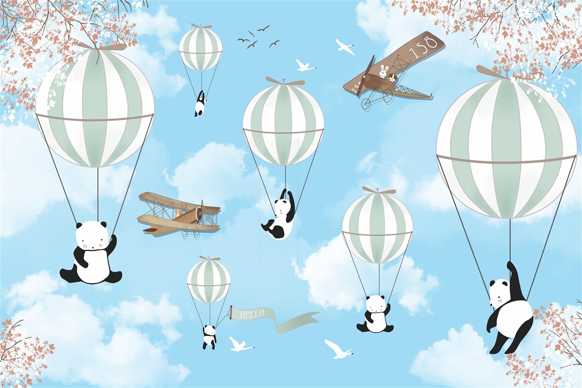 Fototapet pandasilor le place să se joace cu baloane