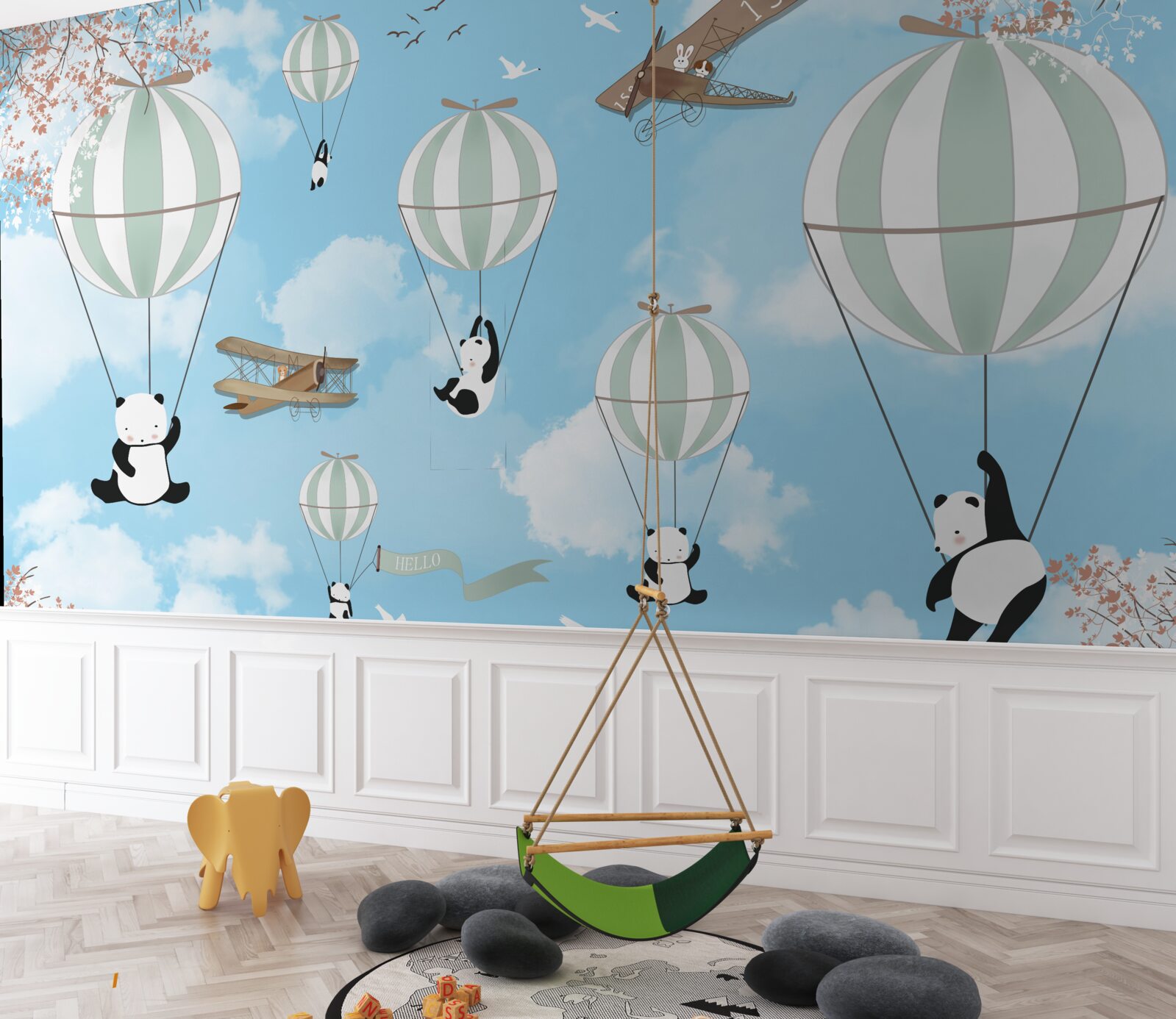 Fototapet pandasilor le place să se joace cu baloane